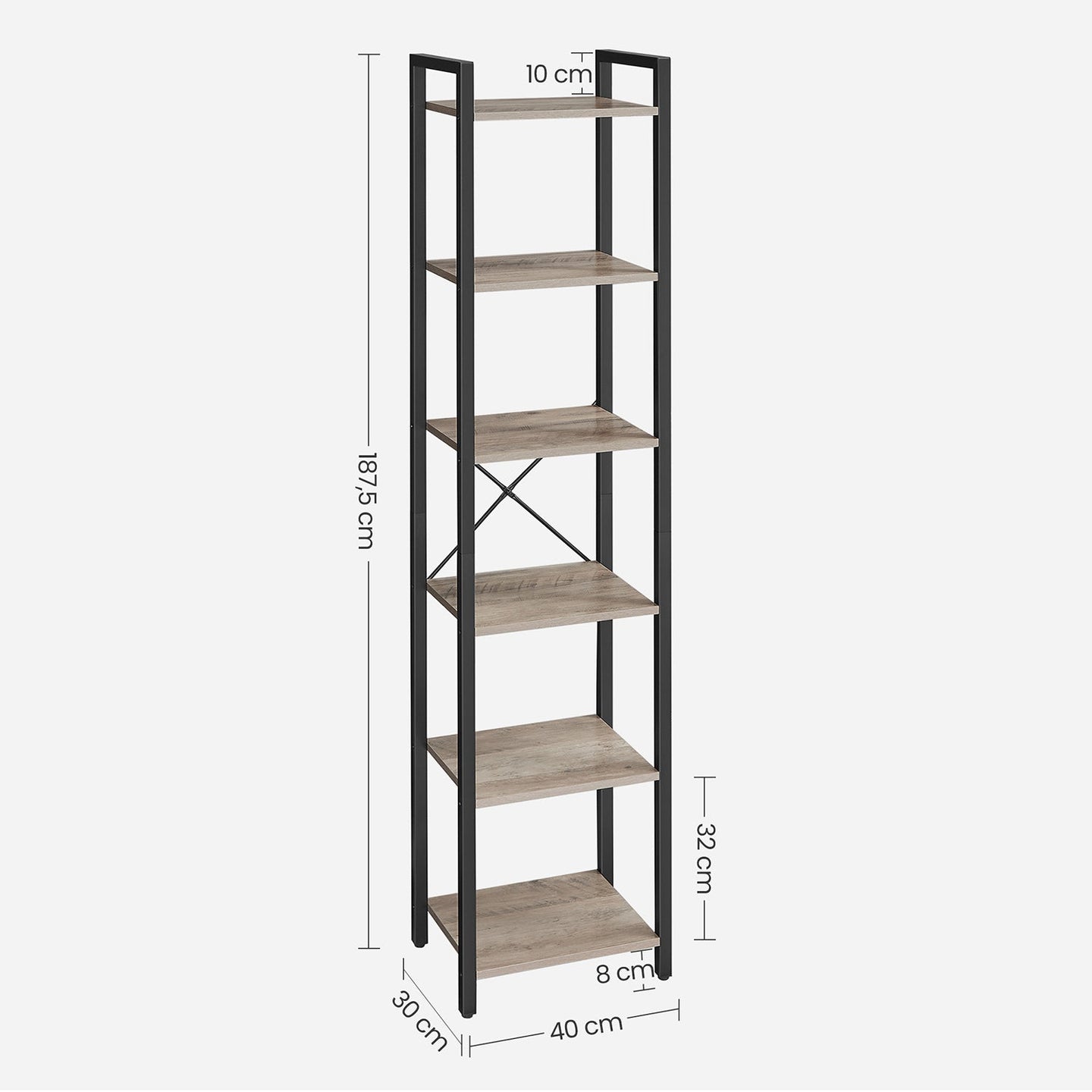 6-Tier Bookshelf - Wood - Rustic Brown and Black - Industrial Open Storage Design