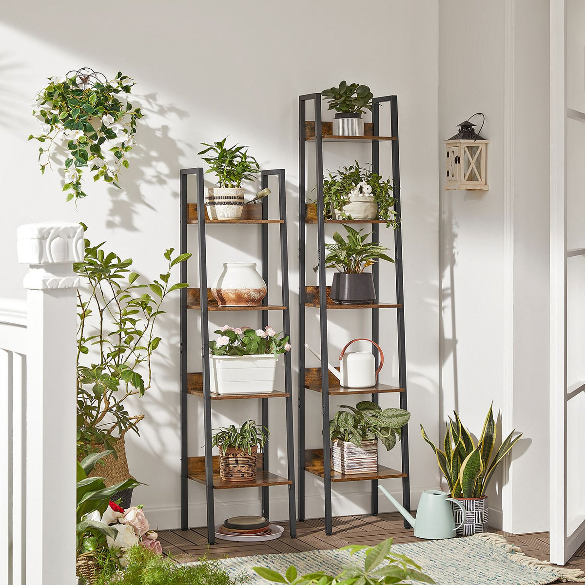 5-Tier Narrow Storage Shelf - Steel Frame - Rustic Brown and Black