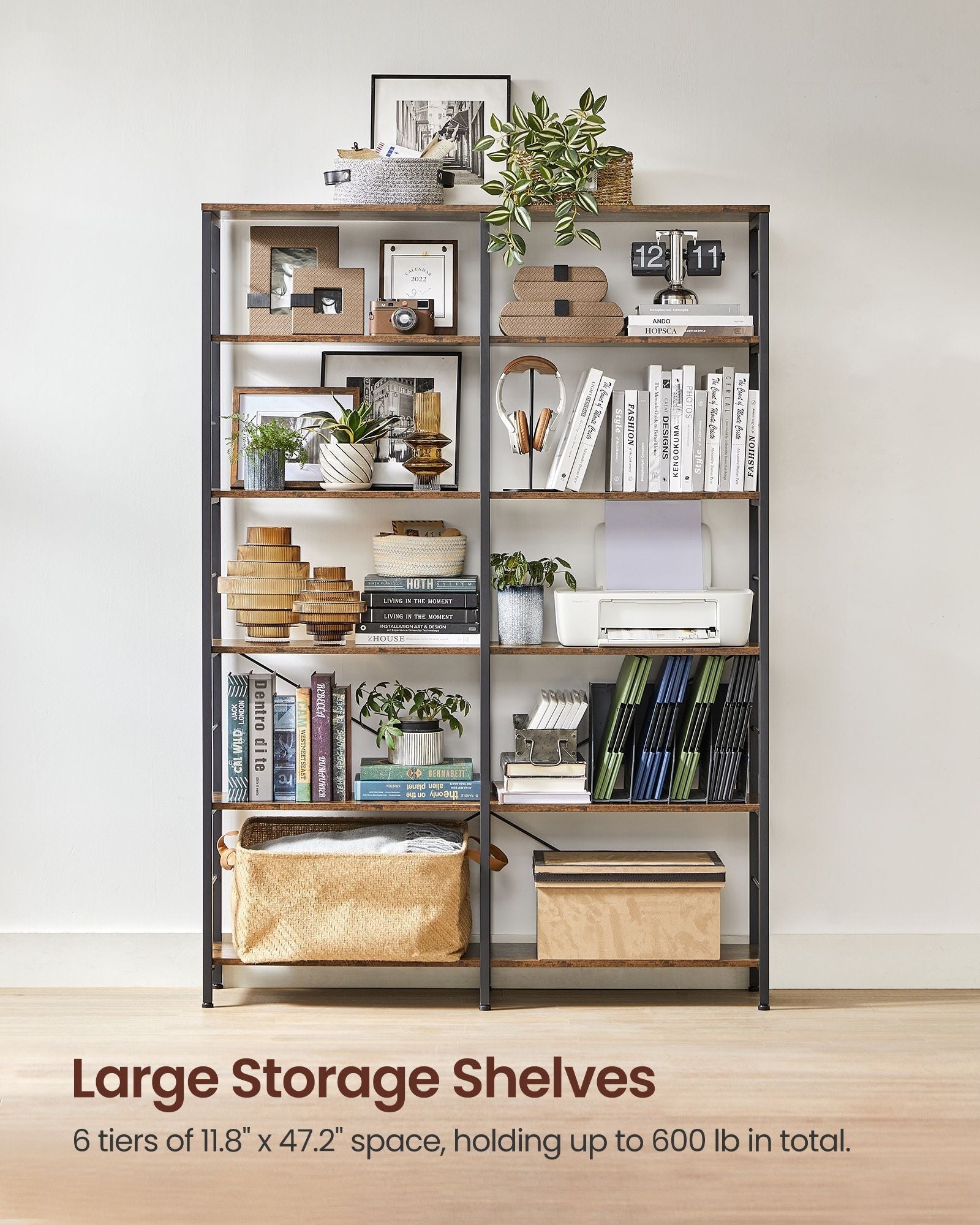 6-Tier Bookshelf - Engineered Wood - Rustic Brown and Black