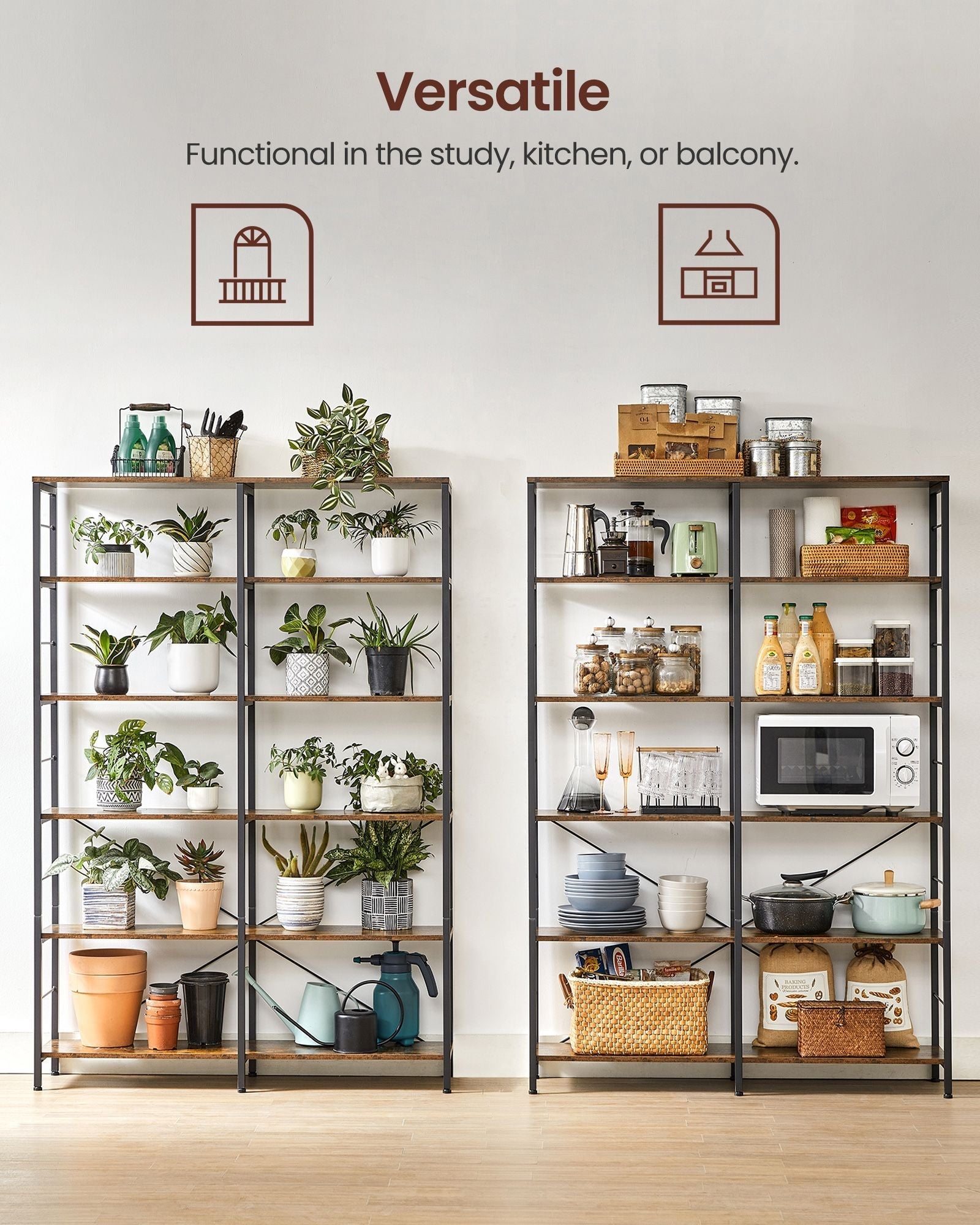 6-Tier Bookshelf - Engineered Wood - Rustic Brown and Black