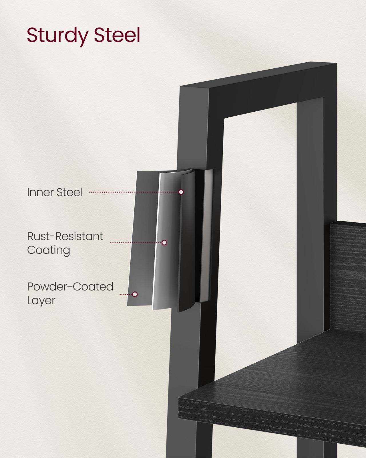 5-Tier Ladder Shelf - Metal - Ebony Black - Freestanding Design for Home and Office
