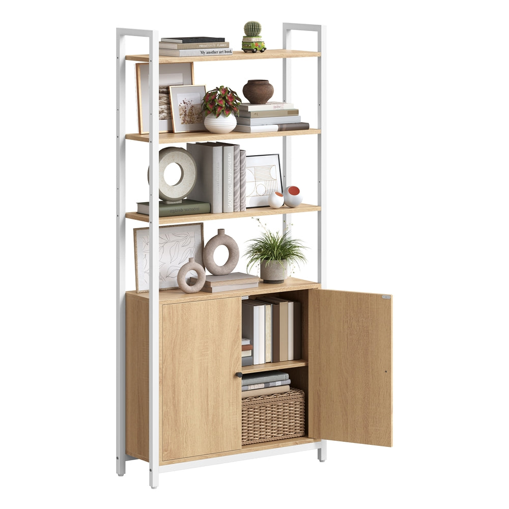 6-Tier Bookshelf - Particleboard and Steel - Golden Oak - with Door