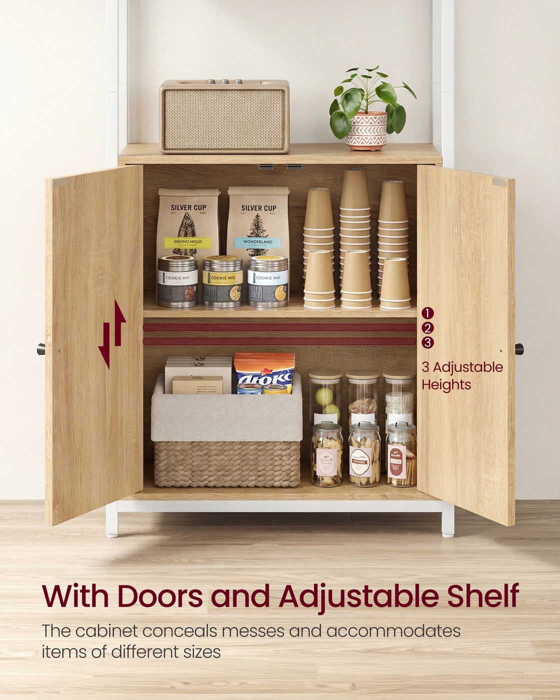 6-Tier Bookshelf - Particleboard and Steel - Golden Oak - with Door