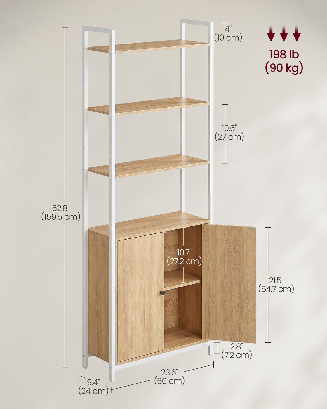 6-Tier Bookshelf - Particleboard and Steel - Golden Oak - with Door
