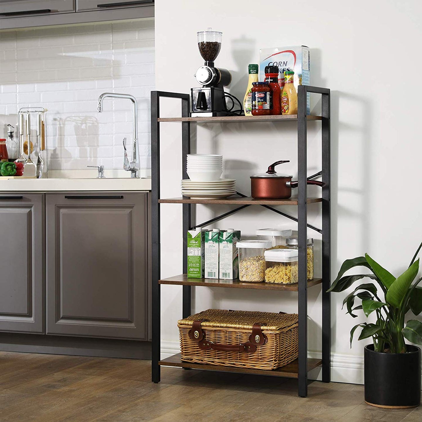 Bookcase - Iron - Rustic Brown - 4-Tier Industrial Ladder Shelf
