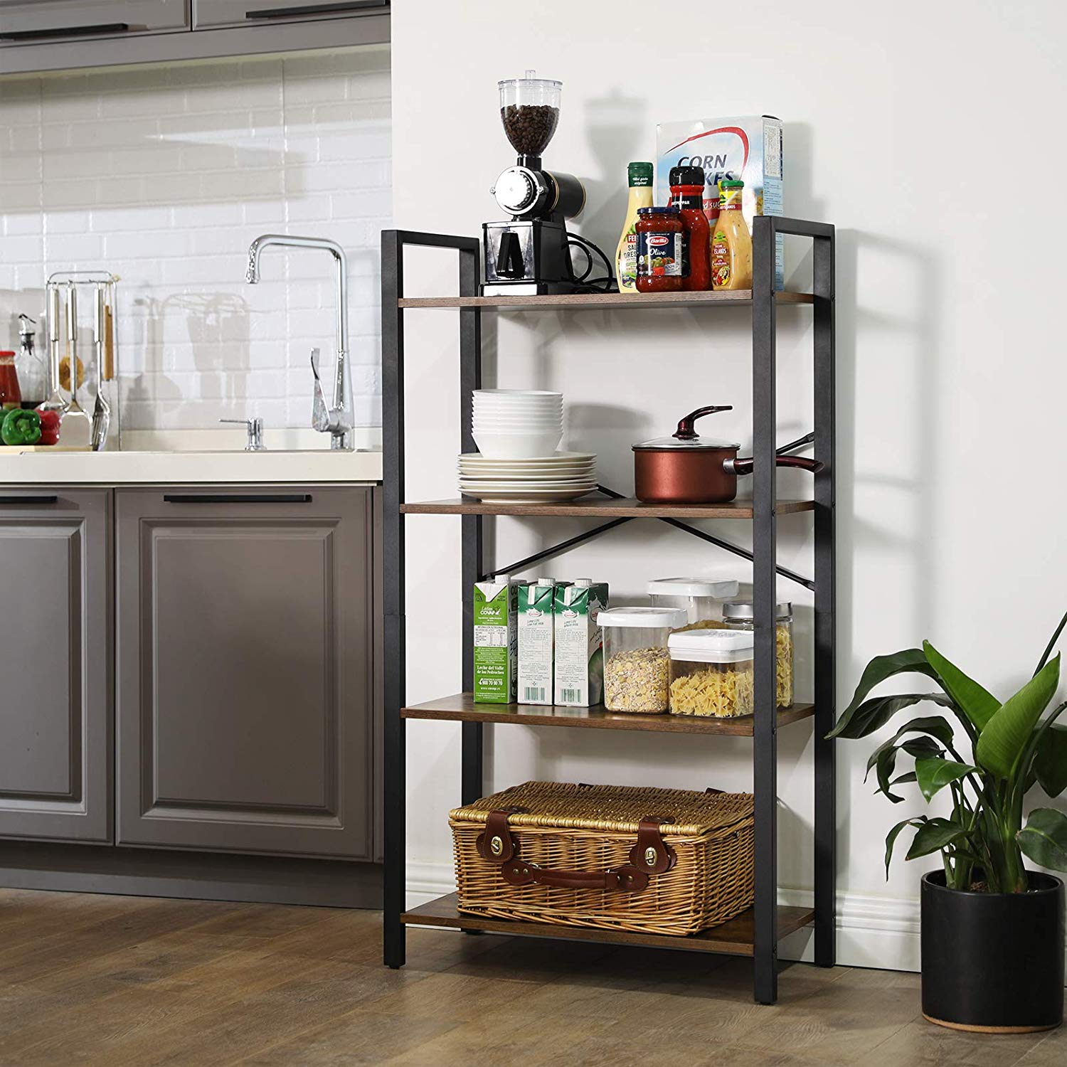 Bookcase - Iron - Rustic Brown - 4-Tier Industrial Ladder Shelf