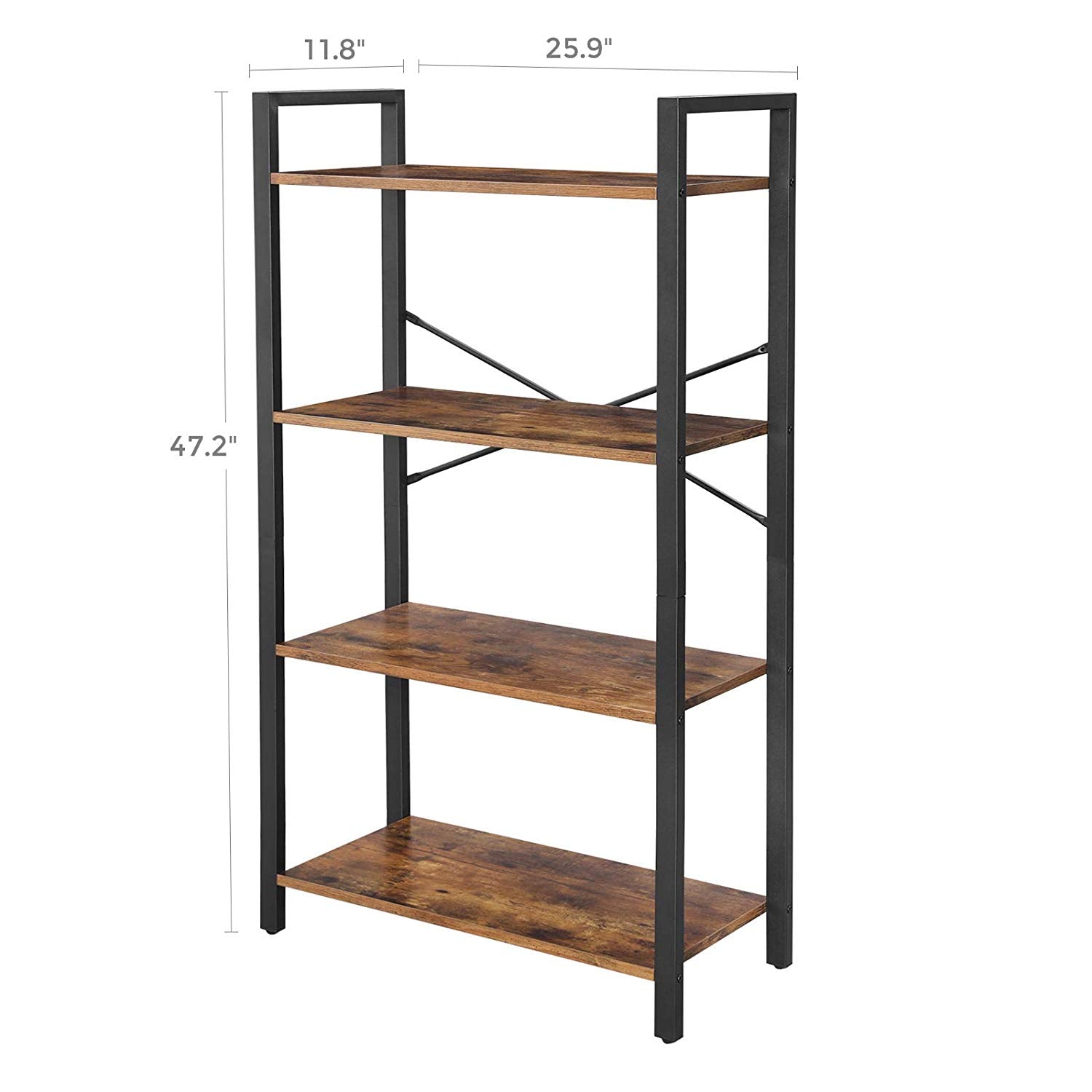 Bookcase - Iron - Rustic Brown - 4-Tier Industrial Ladder Shelf