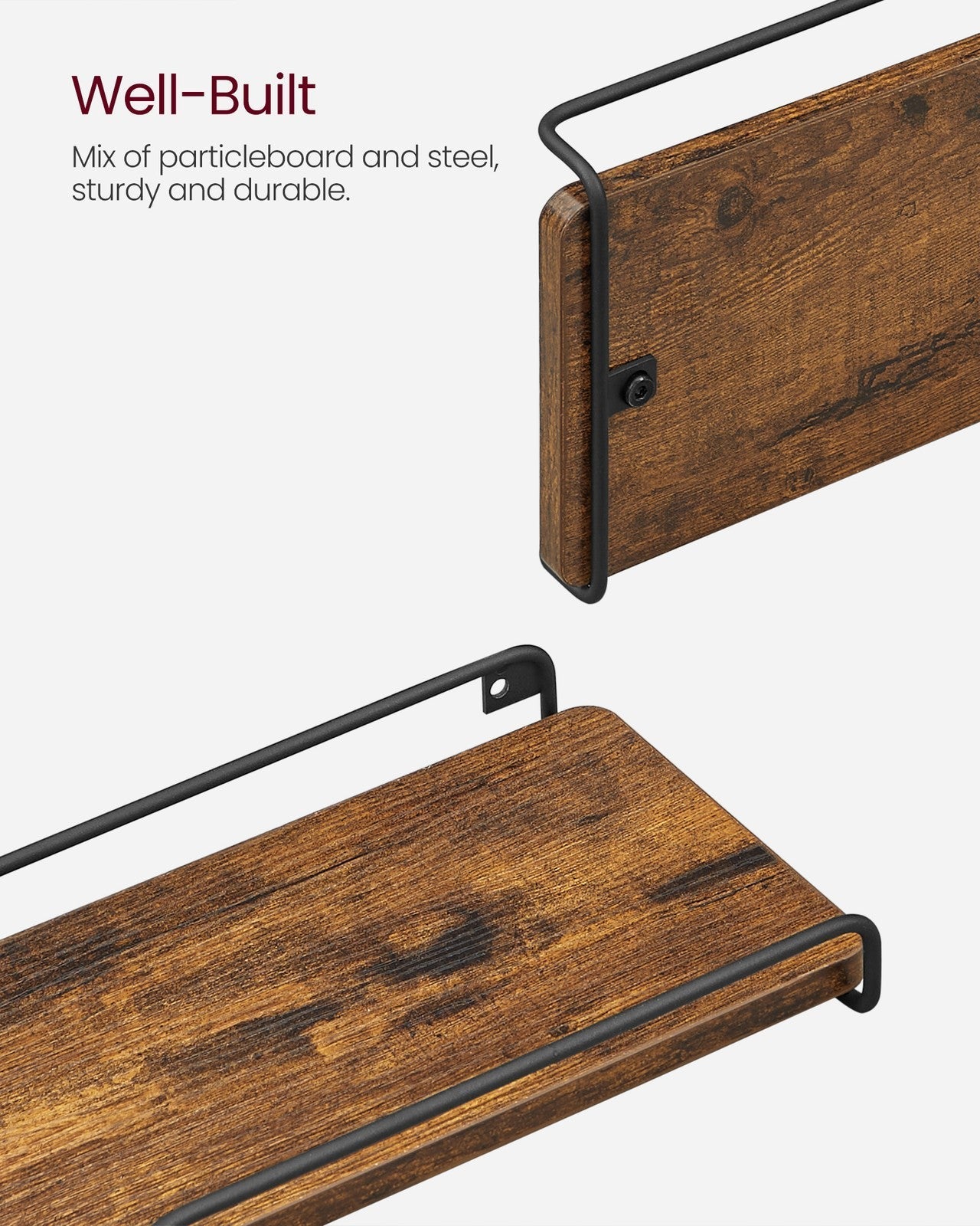 Industrial Floating Corner Shelves - Wood - Rustic Brown and Black - Space-Saving L-Shaped Design