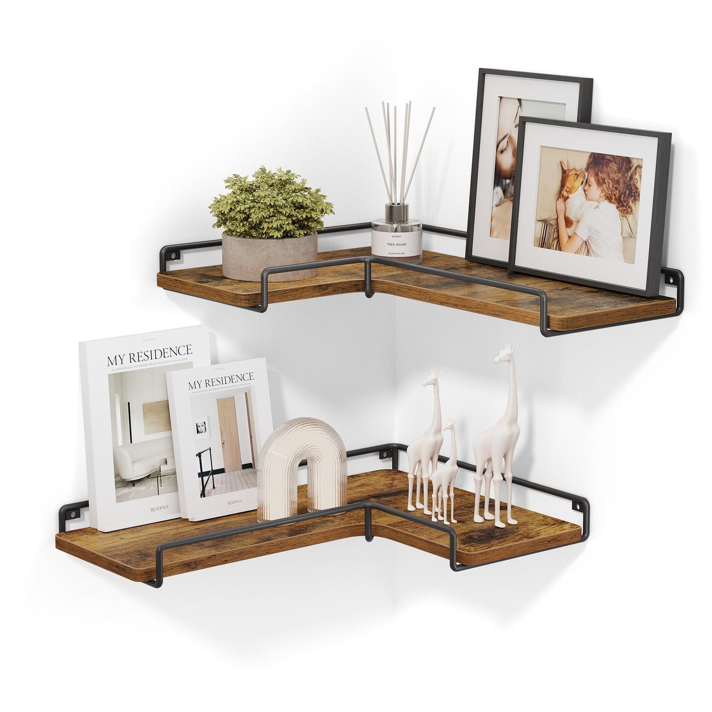 Set of 2 L-Shaped Floating Shelves - Engineered Wood - Black - Simple Installation