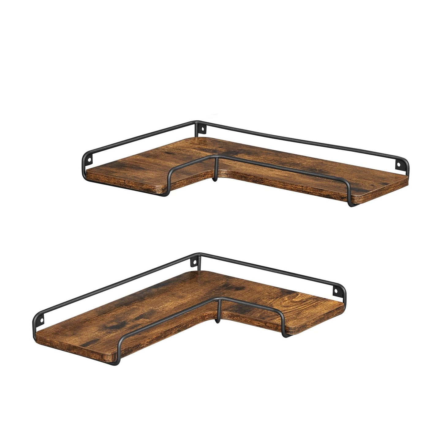 Industrial Floating Corner Shelves - Wood - Rustic Brown and Black - Space-Saving L-Shaped Design