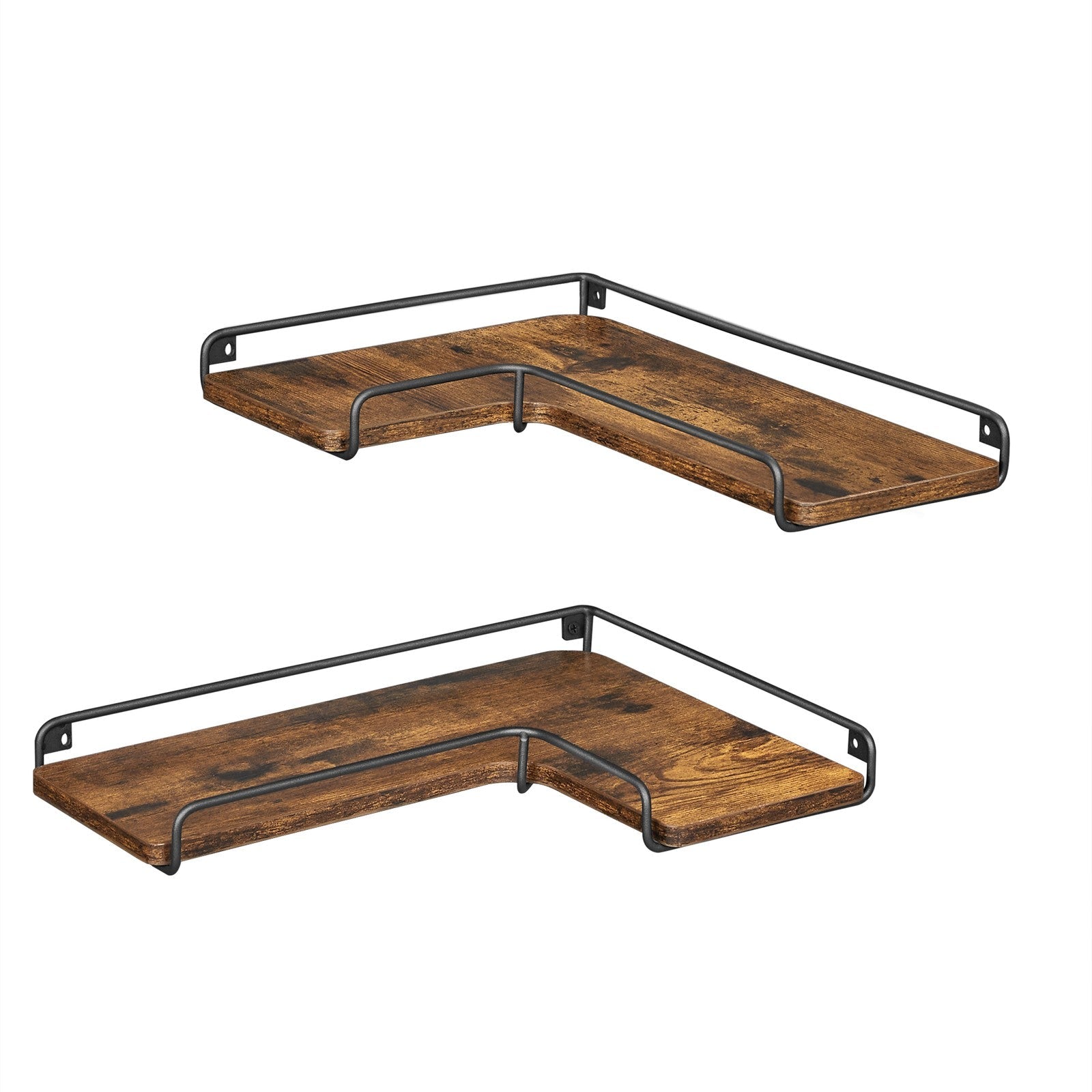Industrial Floating Corner Shelves - Wood - Rustic Brown and Black - Space-Saving L-Shaped Design