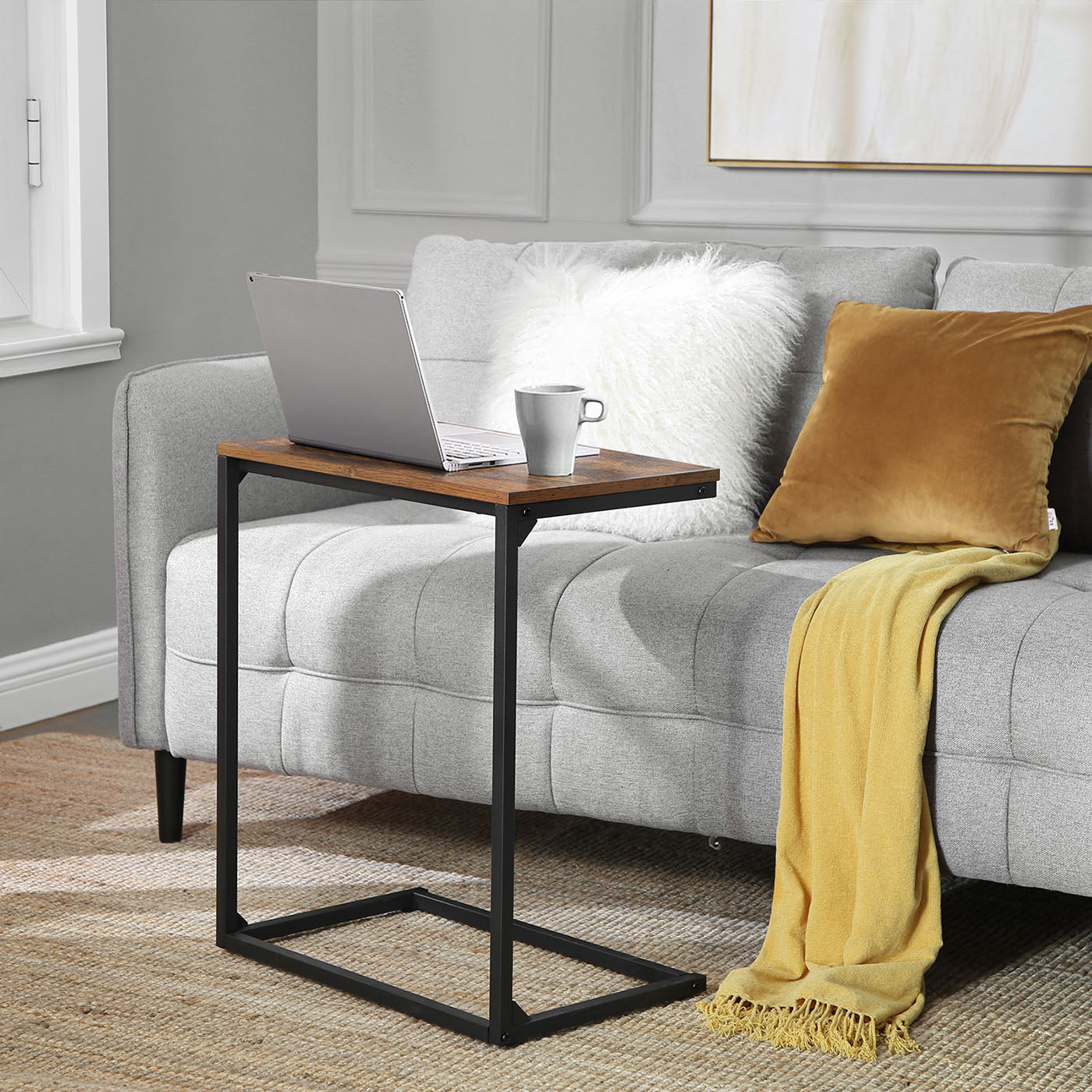 Side Table - Wood - Rustic Brown and Black - Simple Structure
