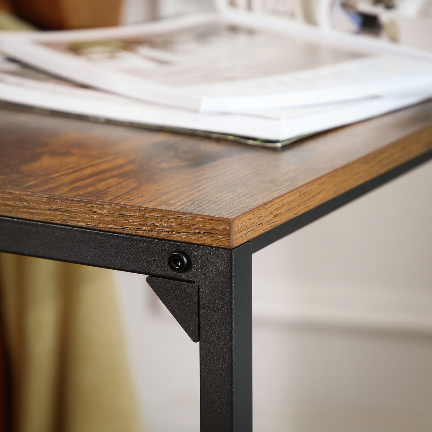Side Table - Wood - Rustic Brown and Black - Simple Structure