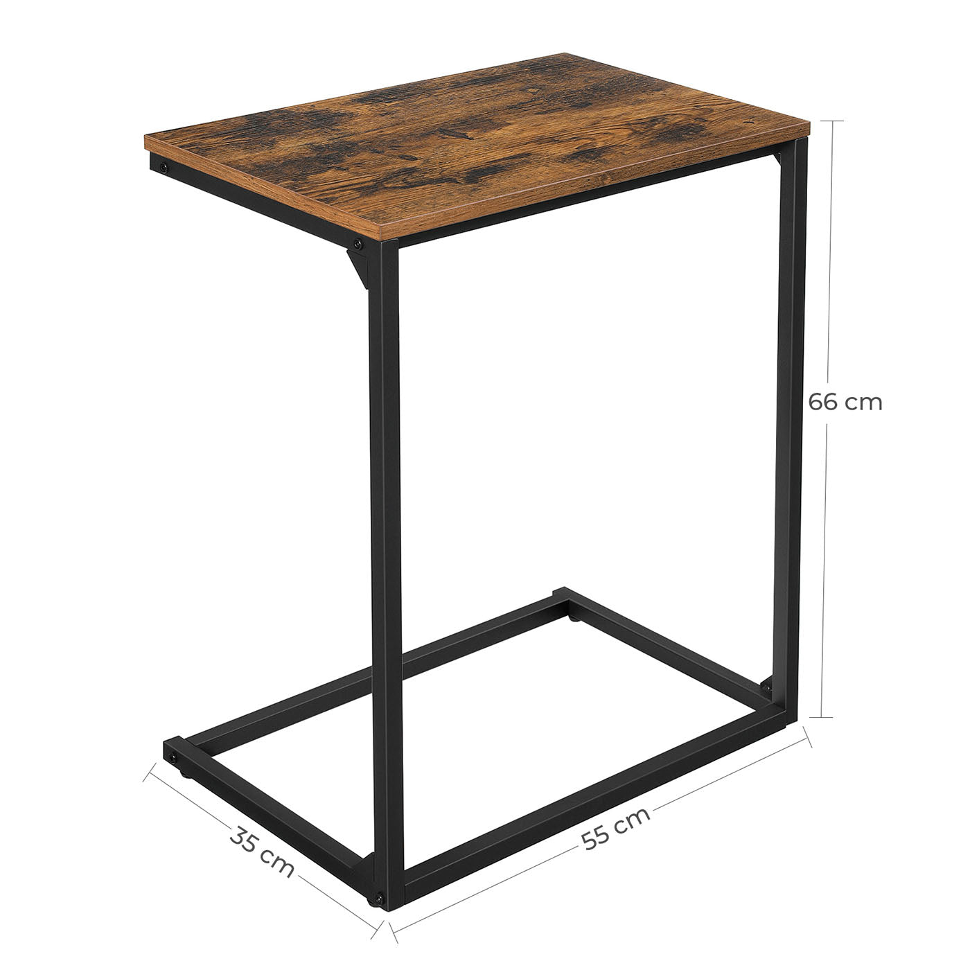 Side Table - Wood - Rustic Brown and Black - Simple Structure