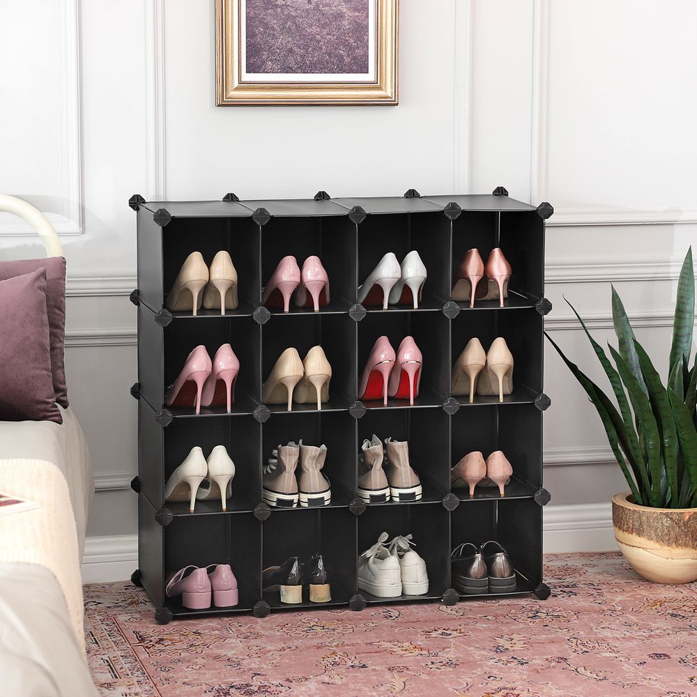 Shoe Rack - 16-Cube - PP Plastic - Interlocking Design