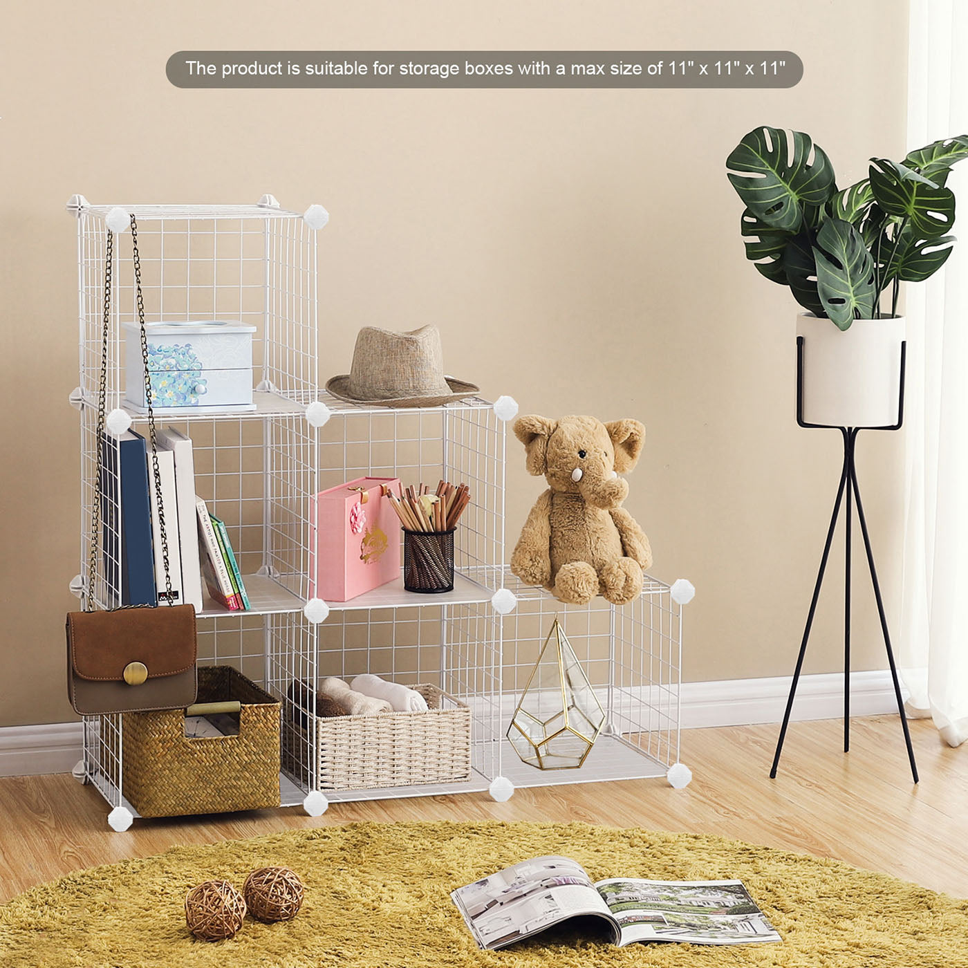 Metal Wire Storage Rack - White - Interlocking 6-Cube Design for Versatile Organization