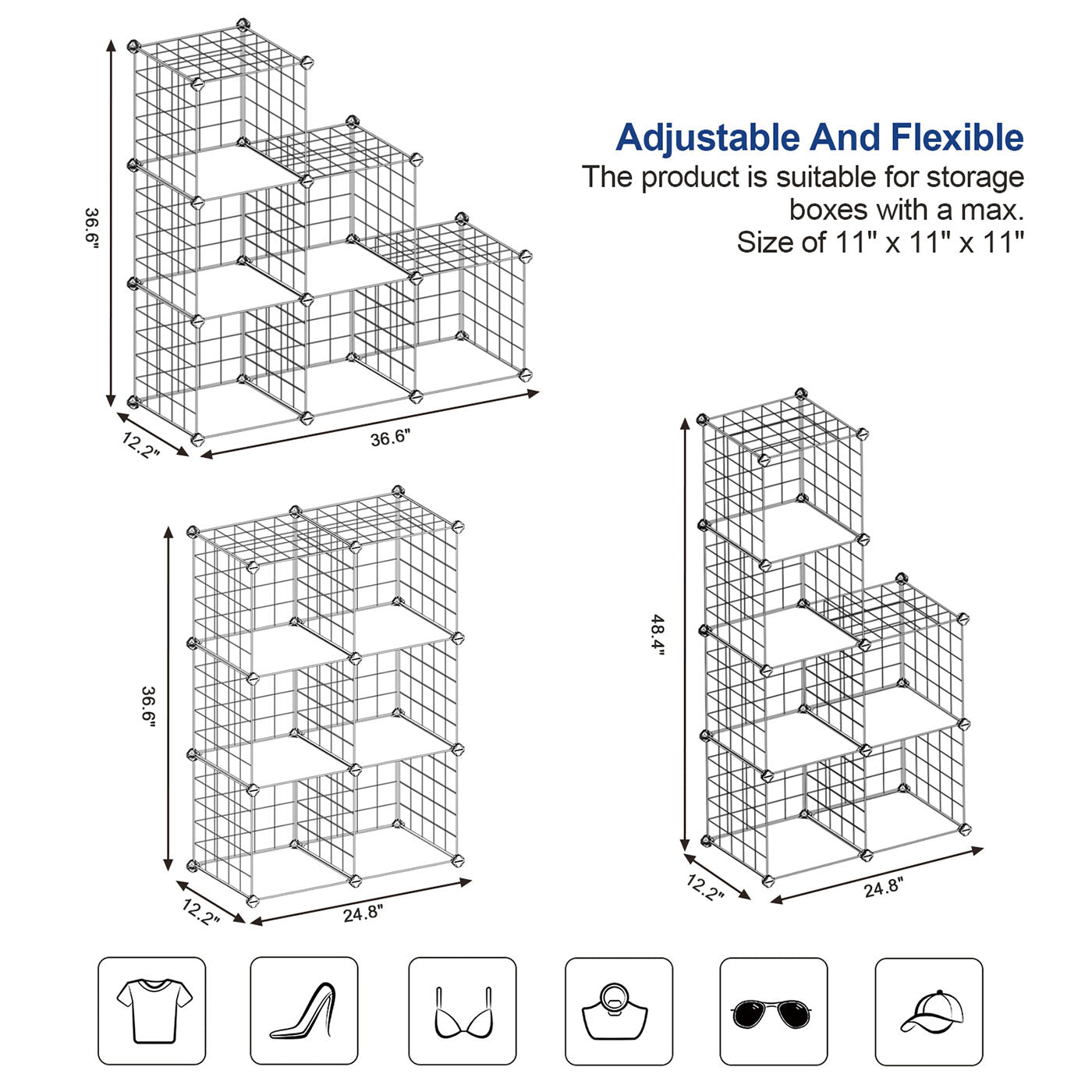 Metal Wire Storage Rack - White - Interlocking 6-Cube Design for Versatile Organization