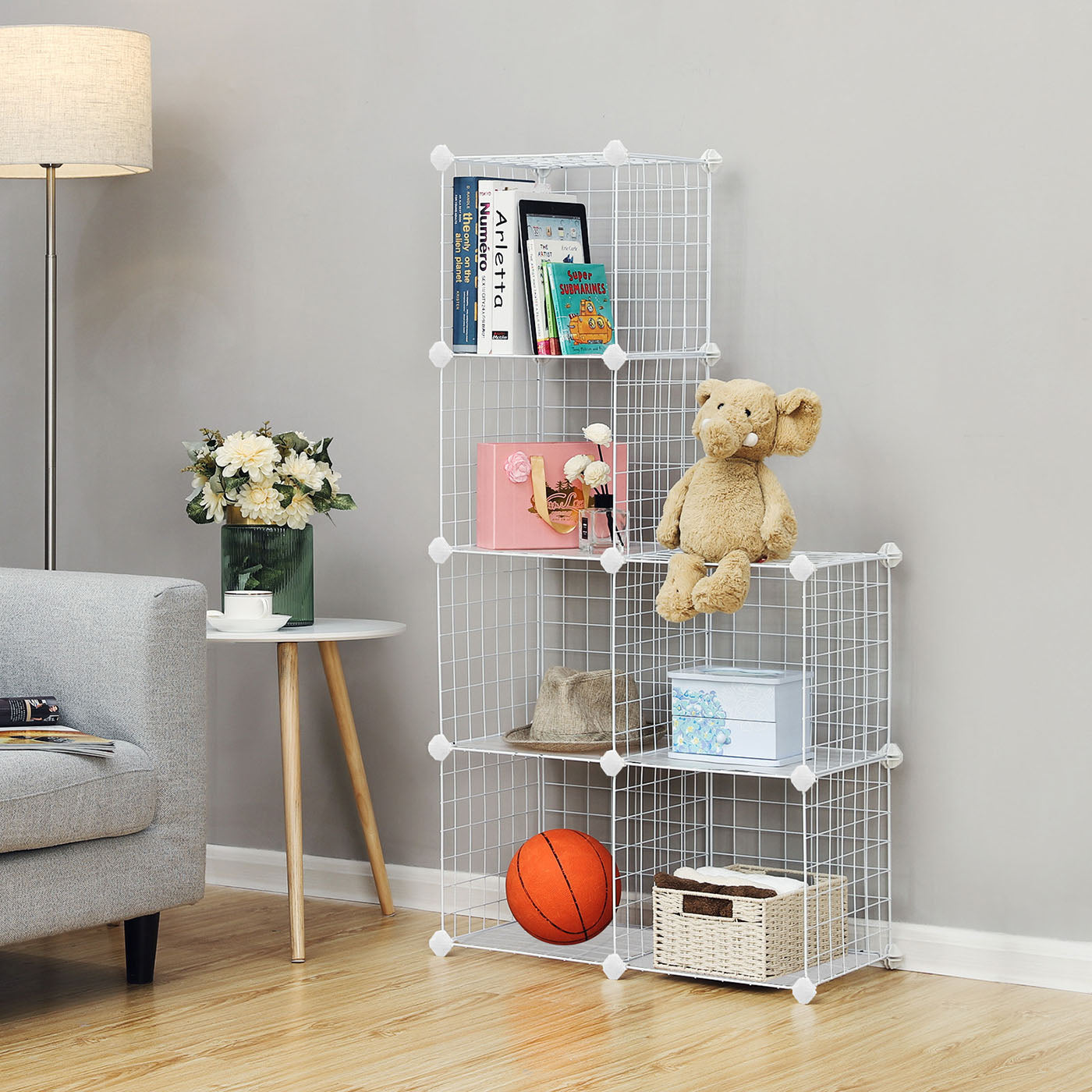 Metal Wire Storage Rack - White - Interlocking 6-Cube Design for Versatile Organization