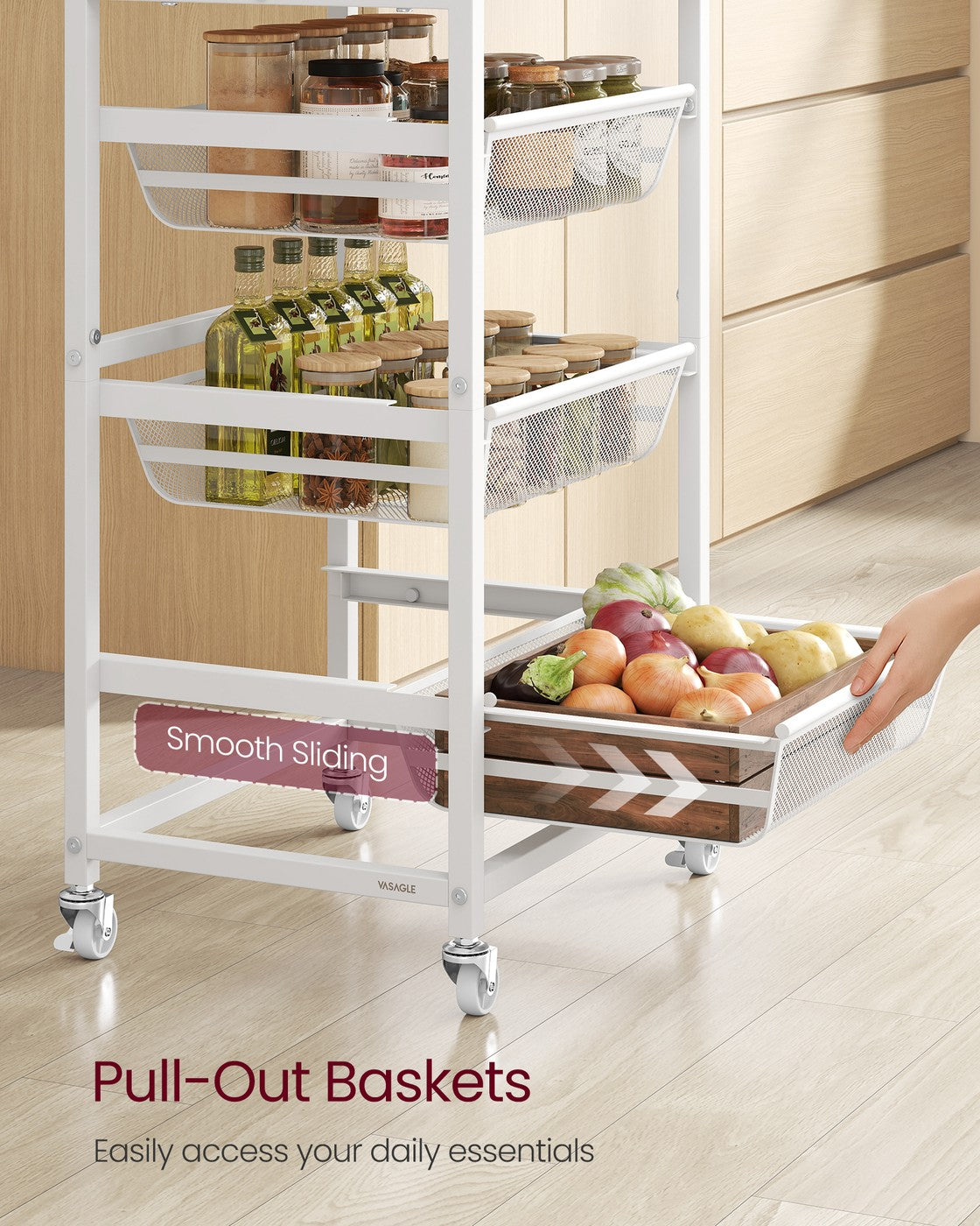 5-Tier Storage Trolley - Wood and Steel - Golden Oak