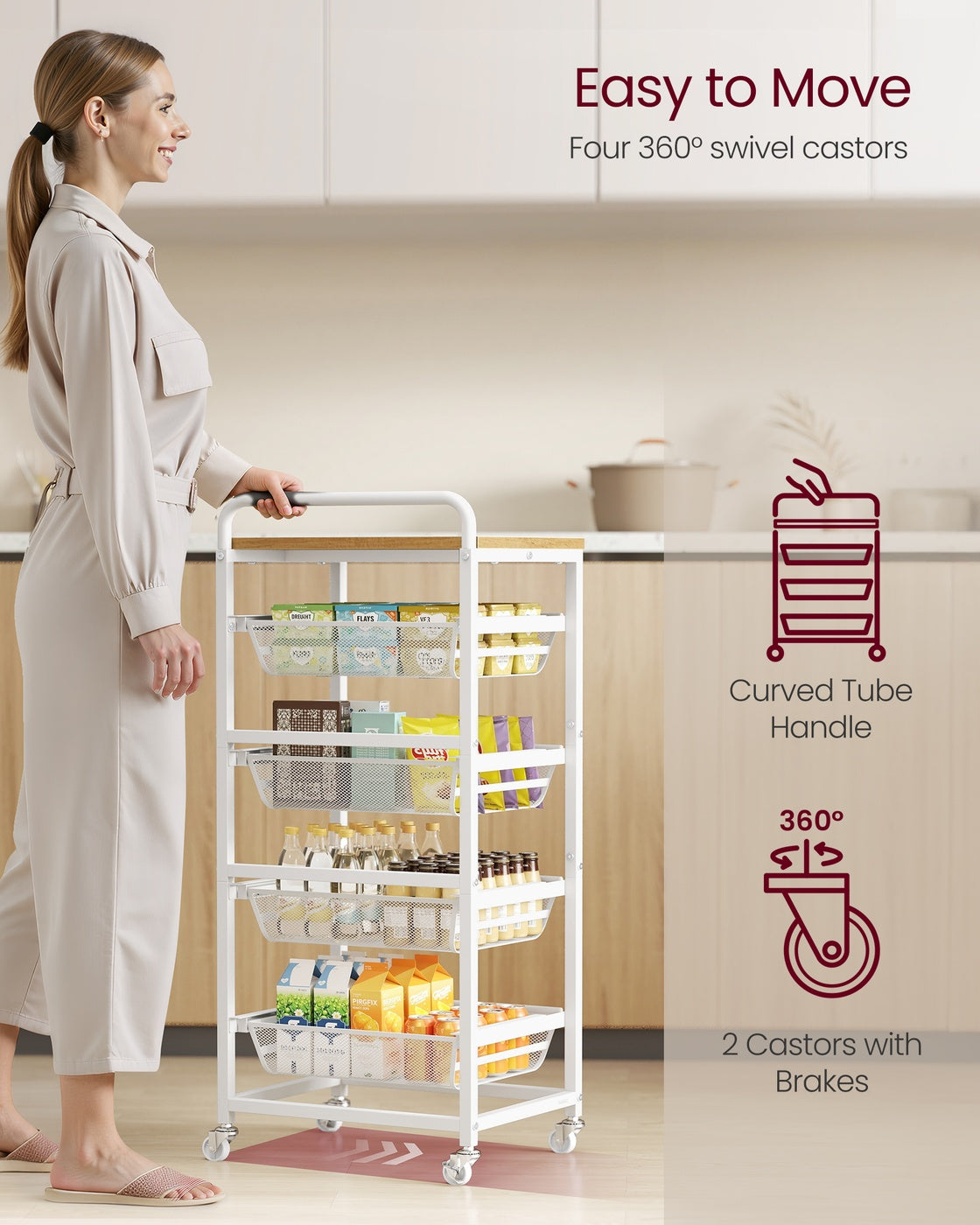 5-Tier Storage Trolley - Wood and Steel - Golden Oak