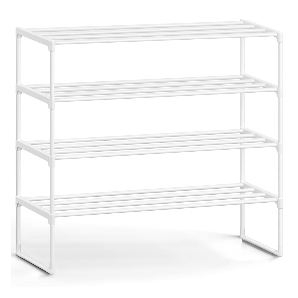 4-Tier Shoe Rack - Metal Tube and Plastic Connector - Pearl White