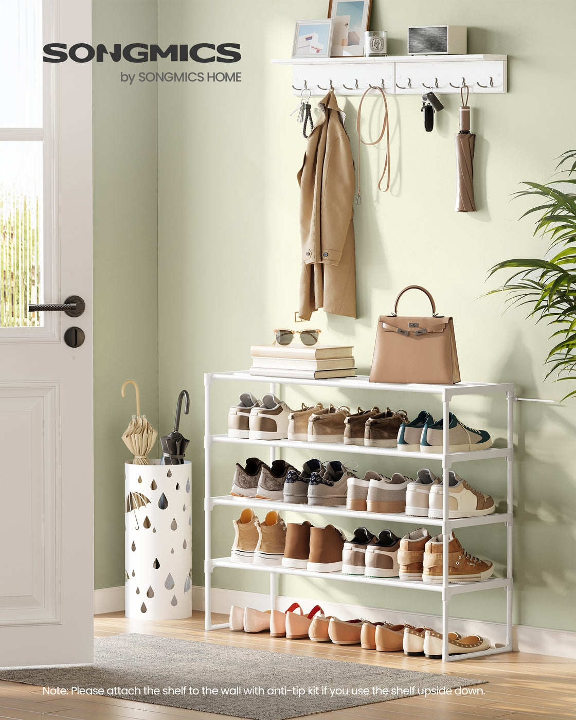 4-Tier Shoe Rack - Metal Tube and Plastic Connector - Pearl White