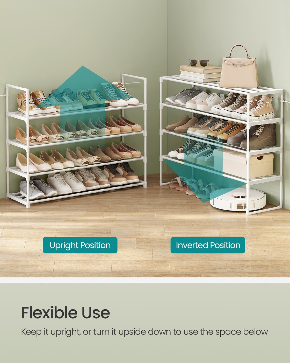 4-Tier Shoe Rack - Metal Tube and Plastic Connector - Pearl White