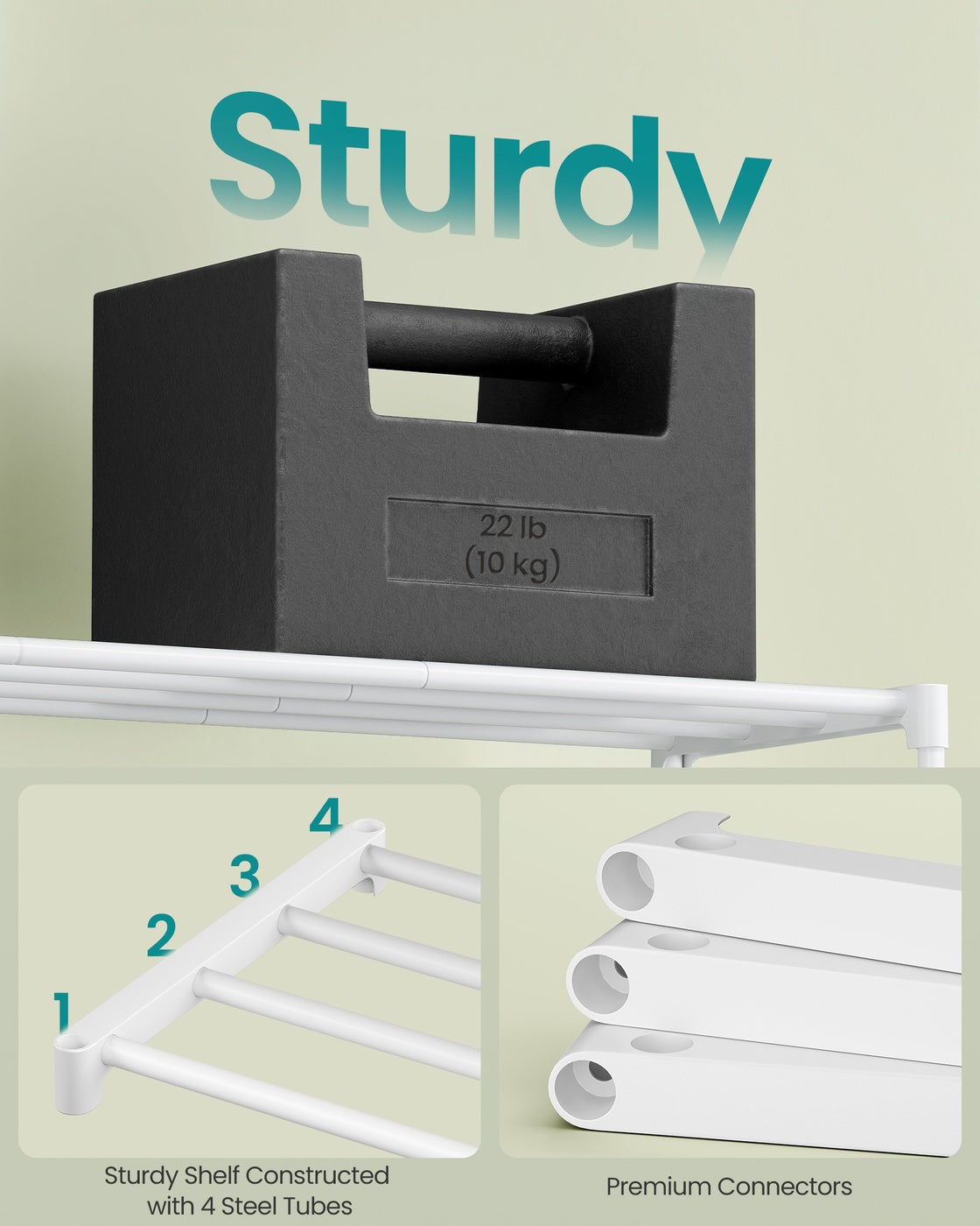 4-Tier Shoe Rack - Metal Tube and Plastic Connector - Pearl White