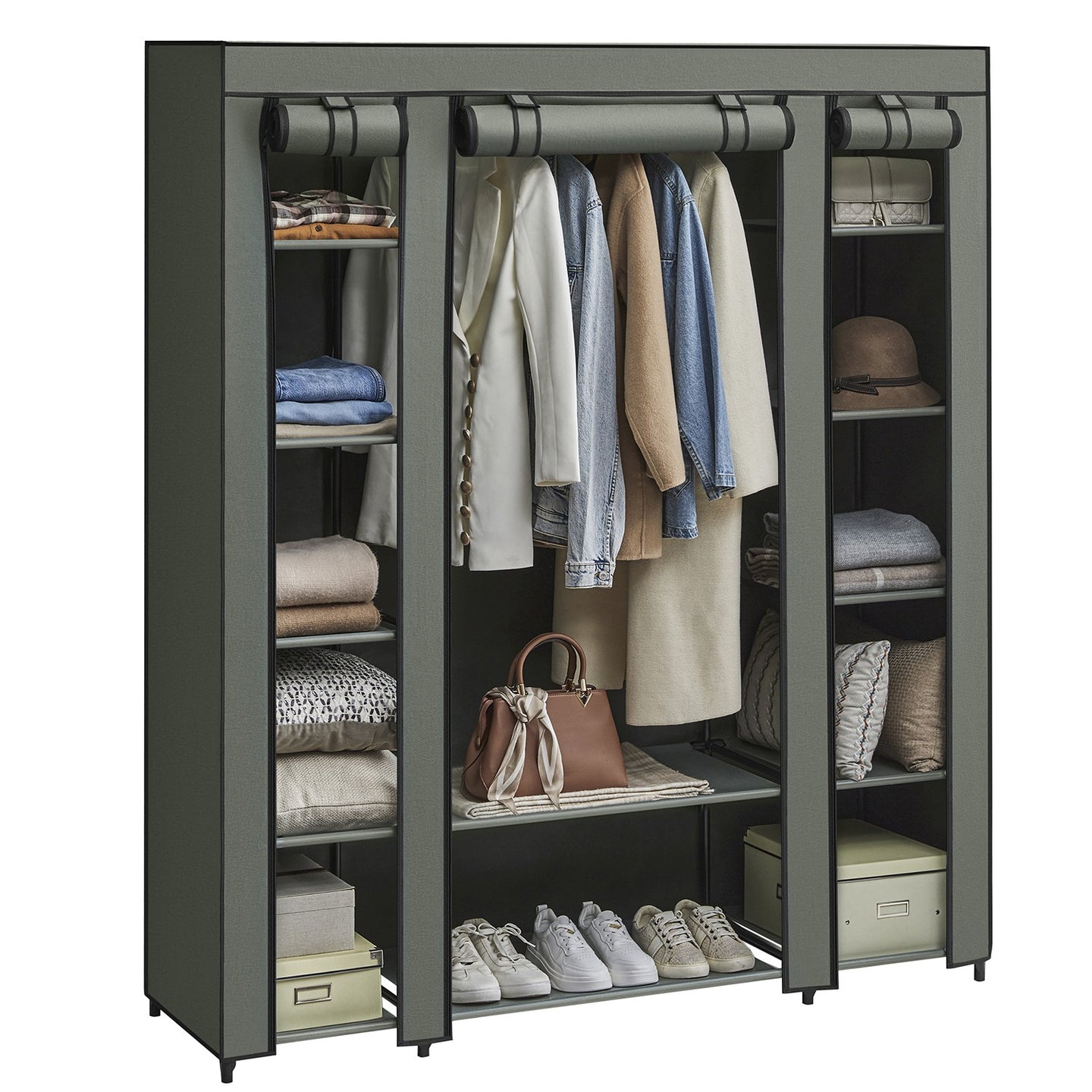 Portable Fabric Wardrobe - Fabric and Metal Tube - Sage Green