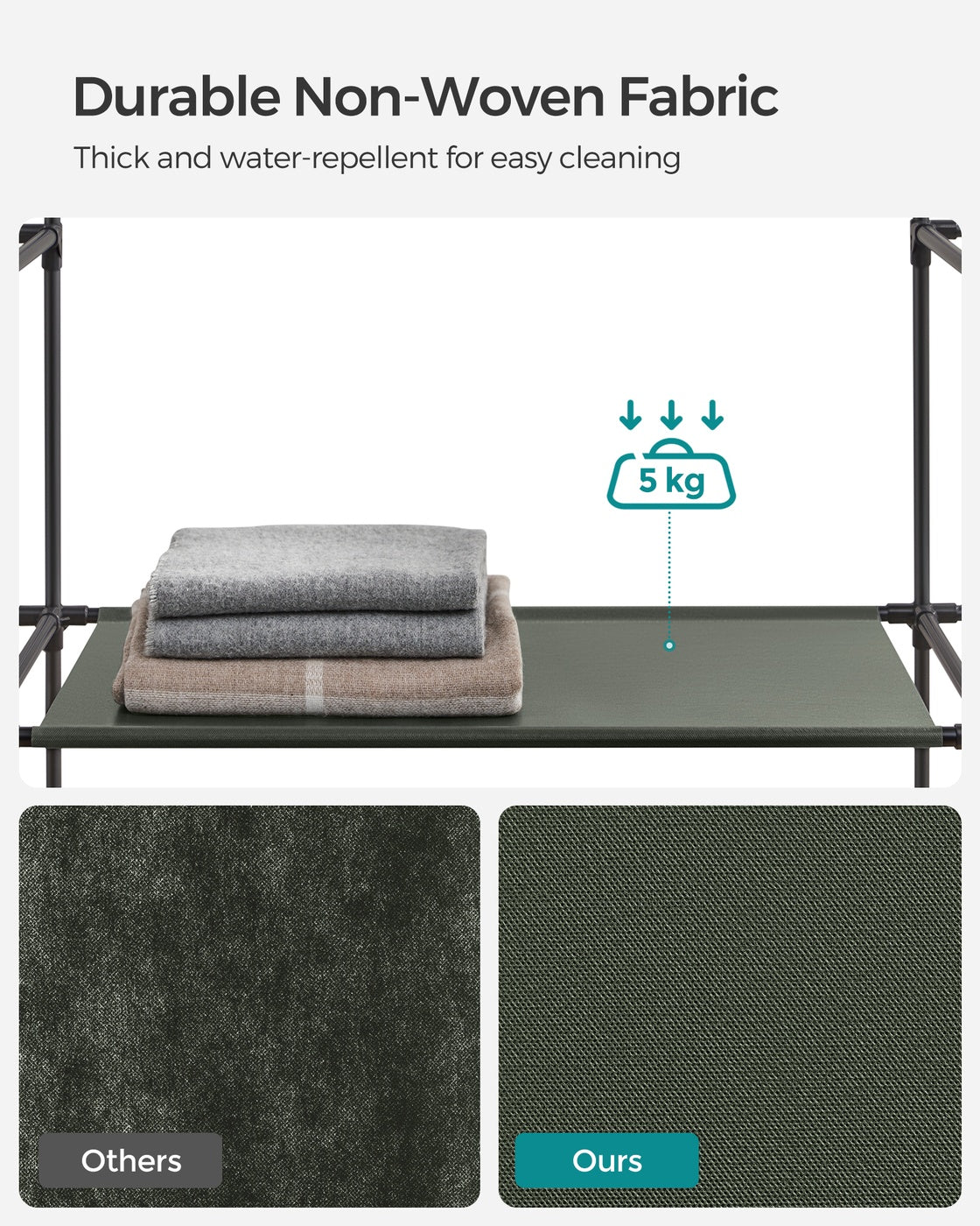 Portable Fabric Wardrobe - Fabric and Metal Tube - Sage Green