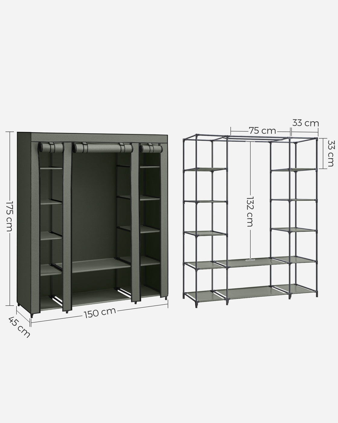 Portable Fabric Wardrobe - Fabric and Metal Tube - Sage Green