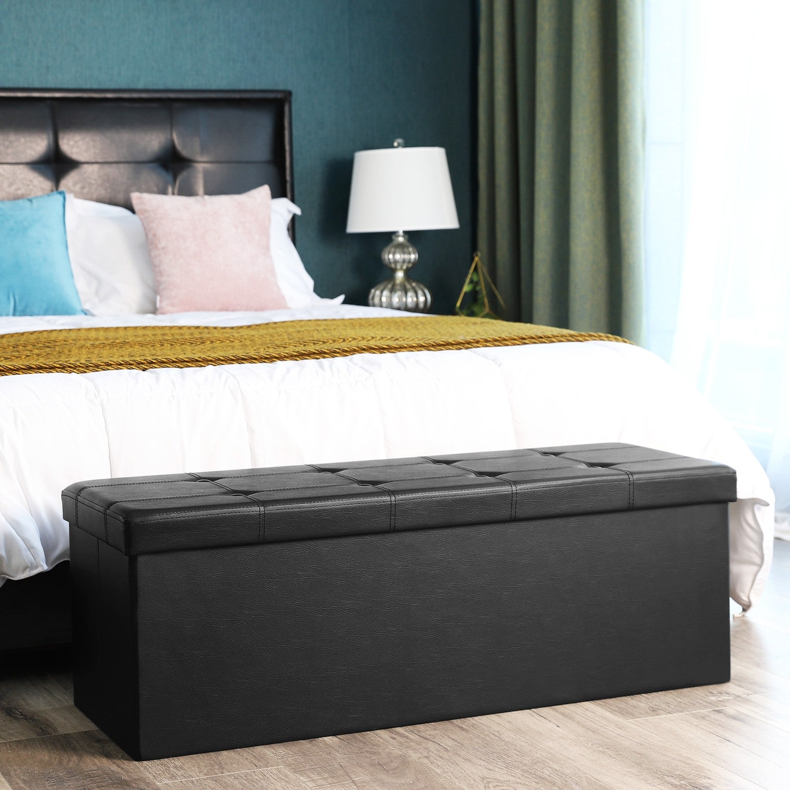 Cube Ottoman - Fabric - Ink Black - Foldable with Storage and 300kg Capacity