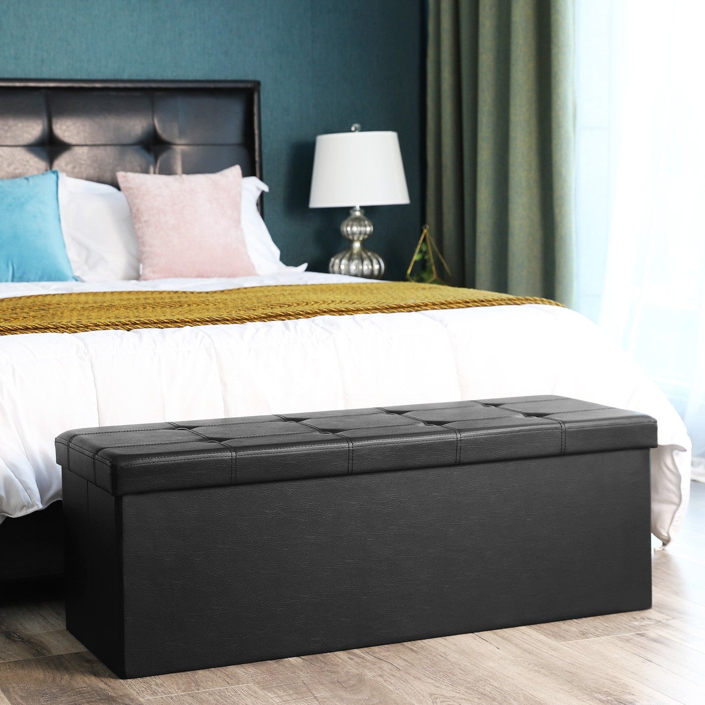 Cube Ottoman - Fabric - Ink Black - Foldable with Storage and 300kg Capacity