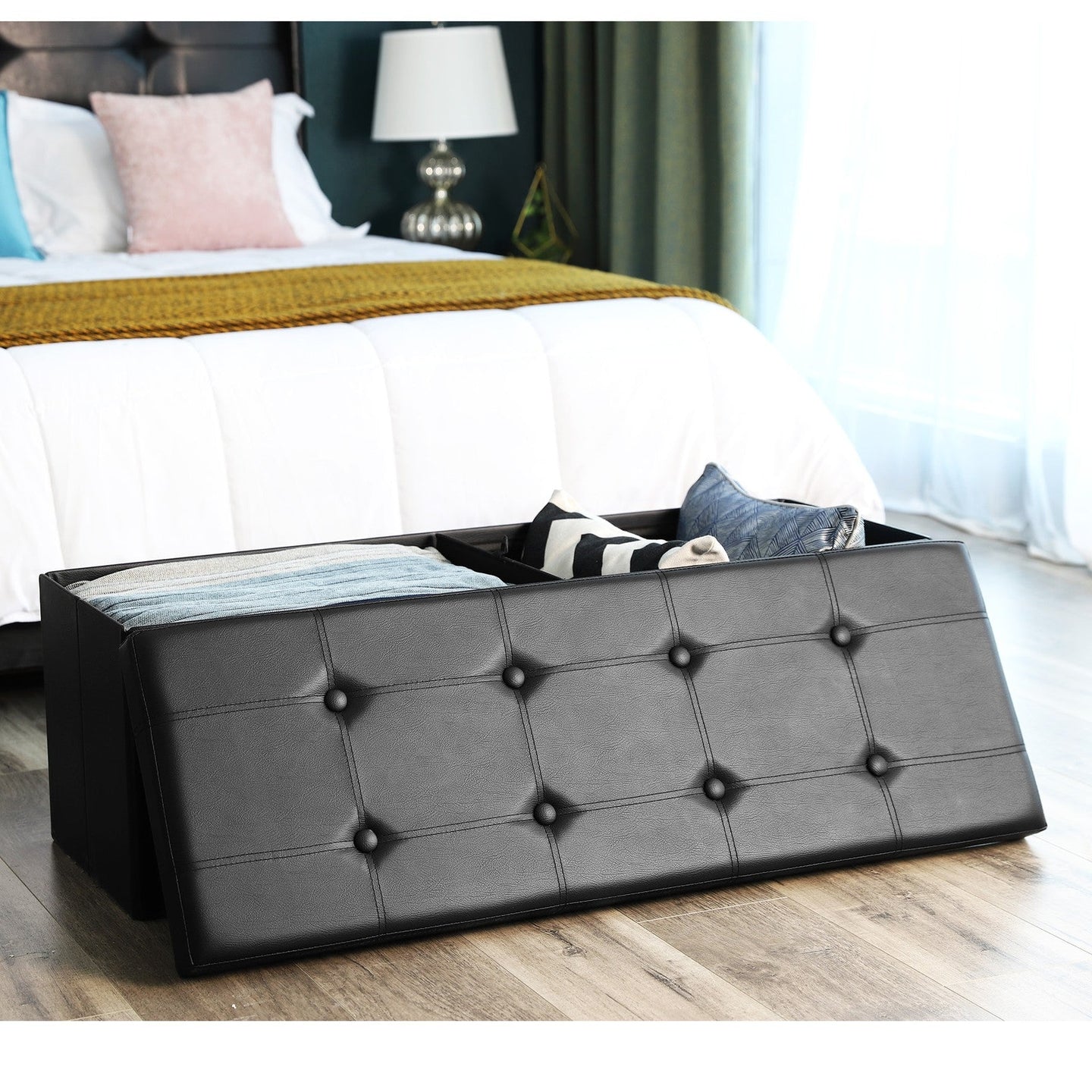 Cube Ottoman - Fabric - Ink Black - Foldable with Storage and 300kg Capacity