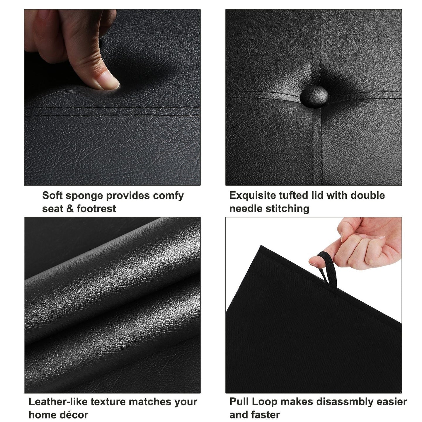Cube Ottoman - Fabric - Ink Black - Foldable with Storage and 300kg Capacity