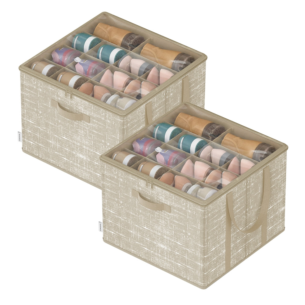 Set of 2 Shoe Organisers - Fabric and Cardboard - Cappuccino Beige