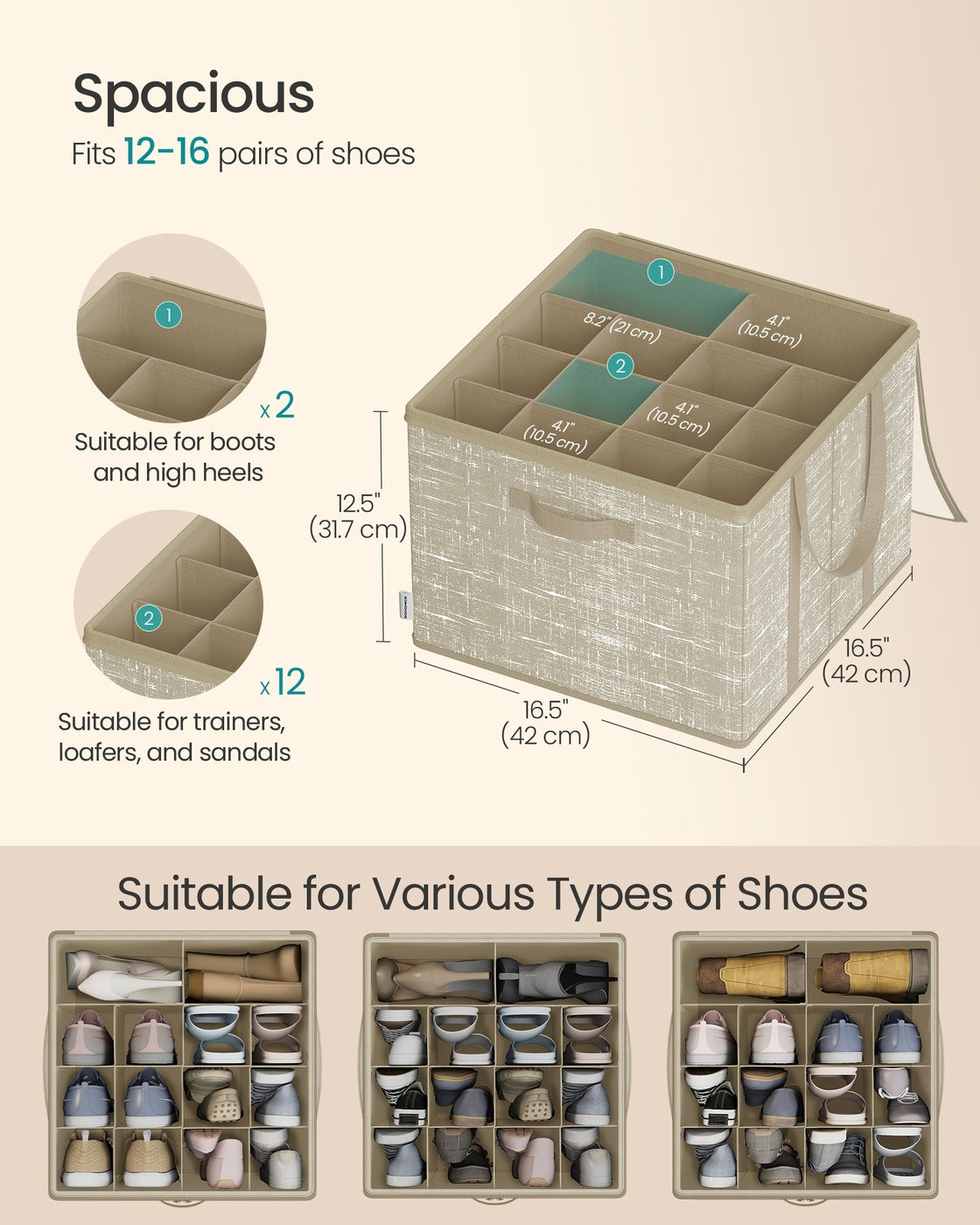 Set of 2 Shoe Organisers - Fabric and Cardboard - Cappuccino Beige