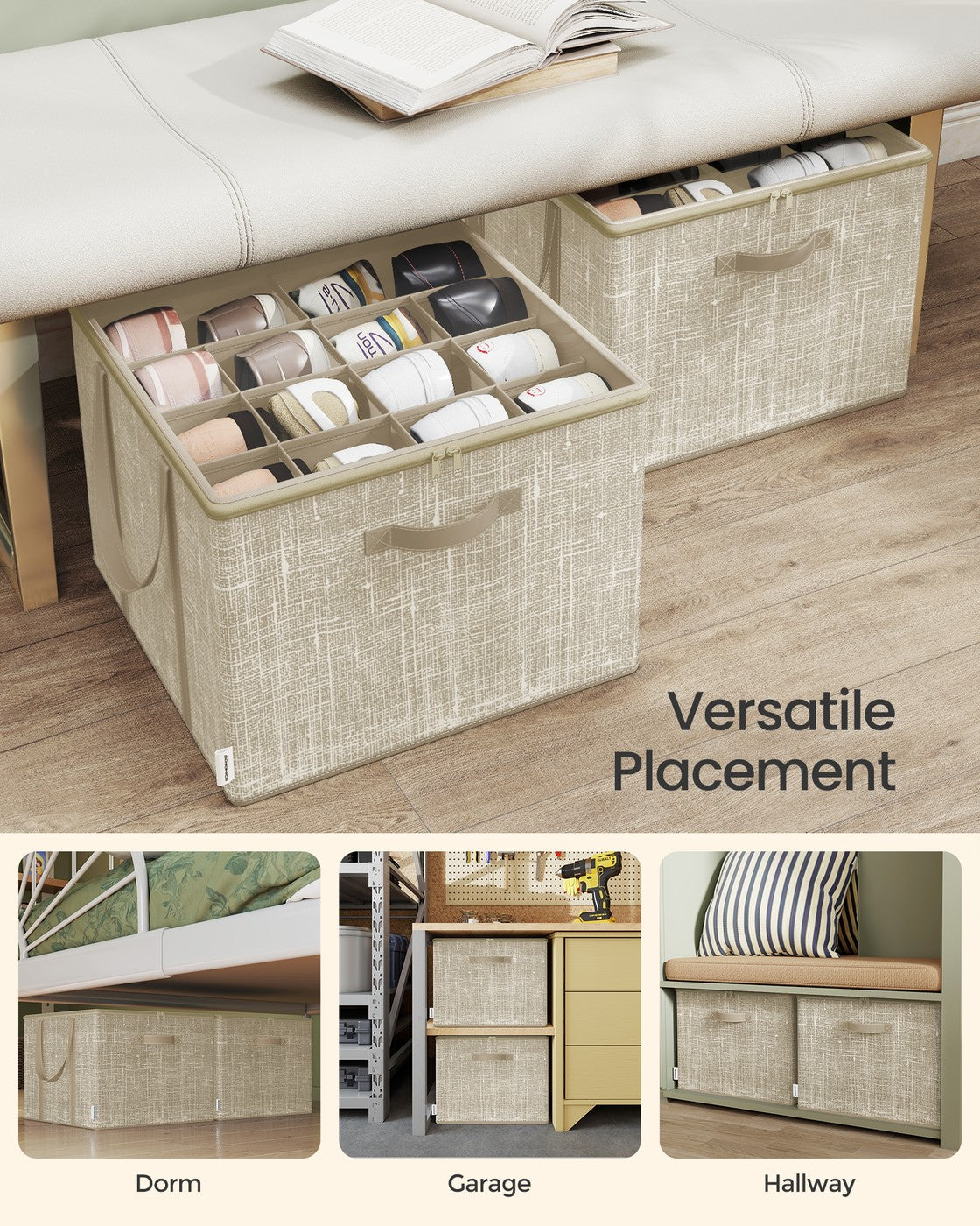 Set of 2 Shoe Organisers - Fabric and Cardboard - Cappuccino Beige