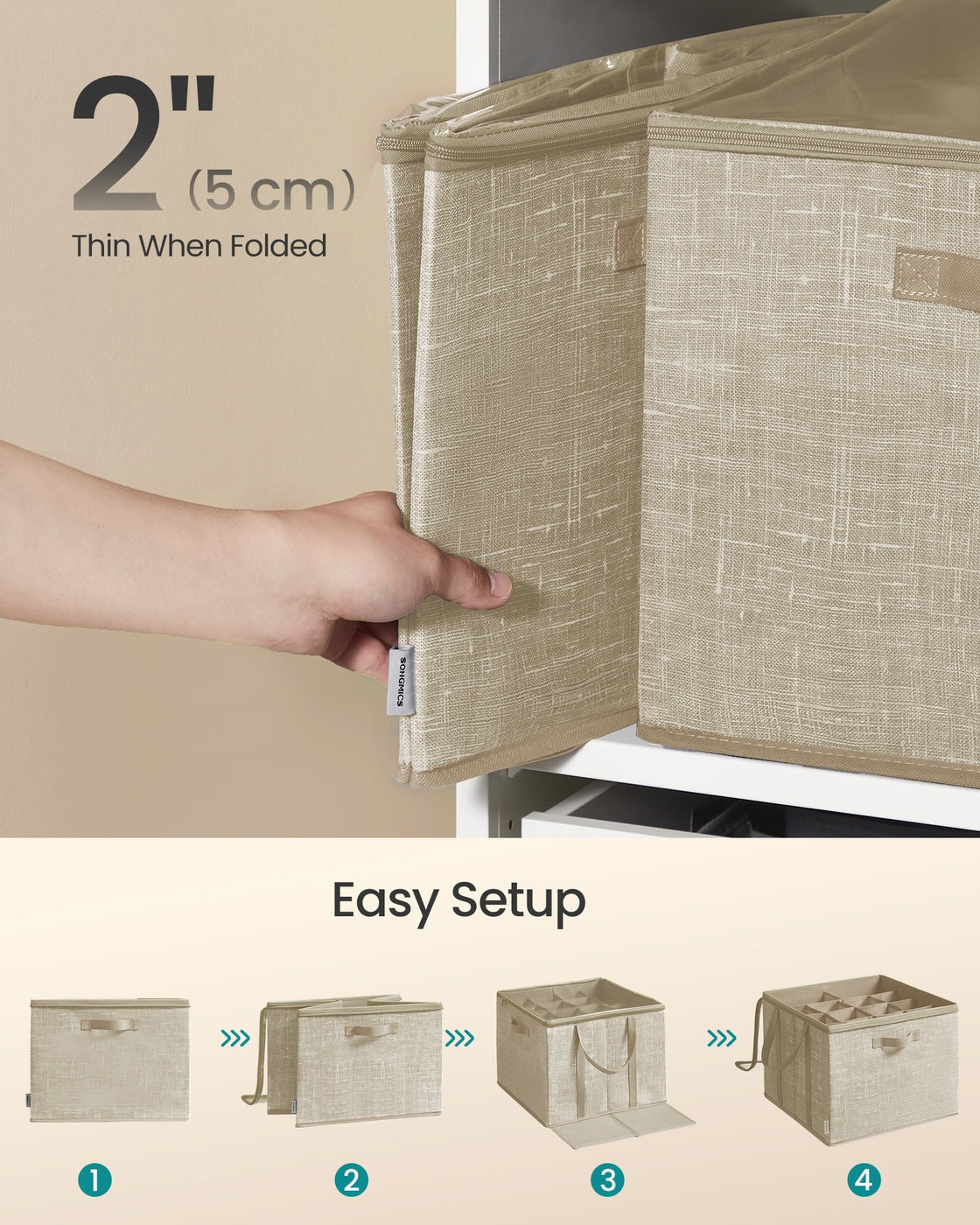 Set of 2 Shoe Organisers - Fabric and Cardboard - Cappuccino Beige