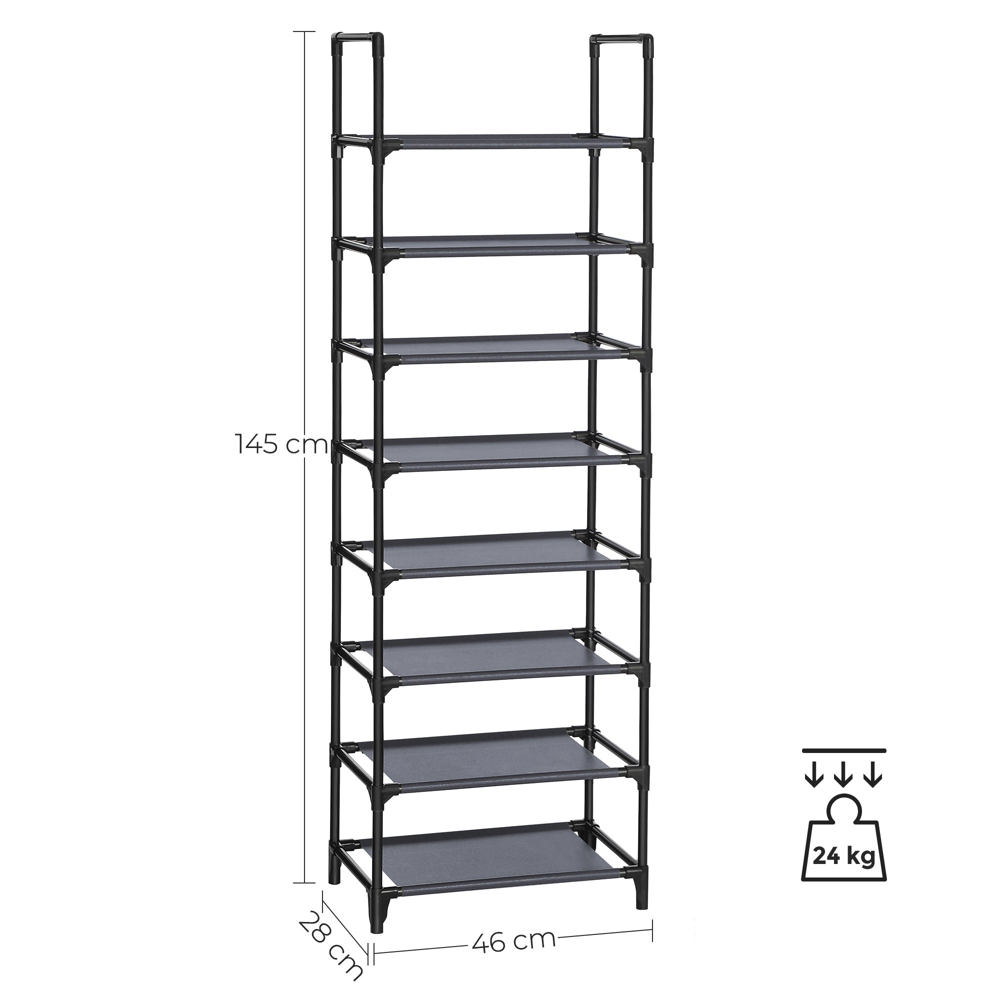 Shoe Organiser Rack - 8-Tier, Holds 16-20 Pairs - Metal - Grey