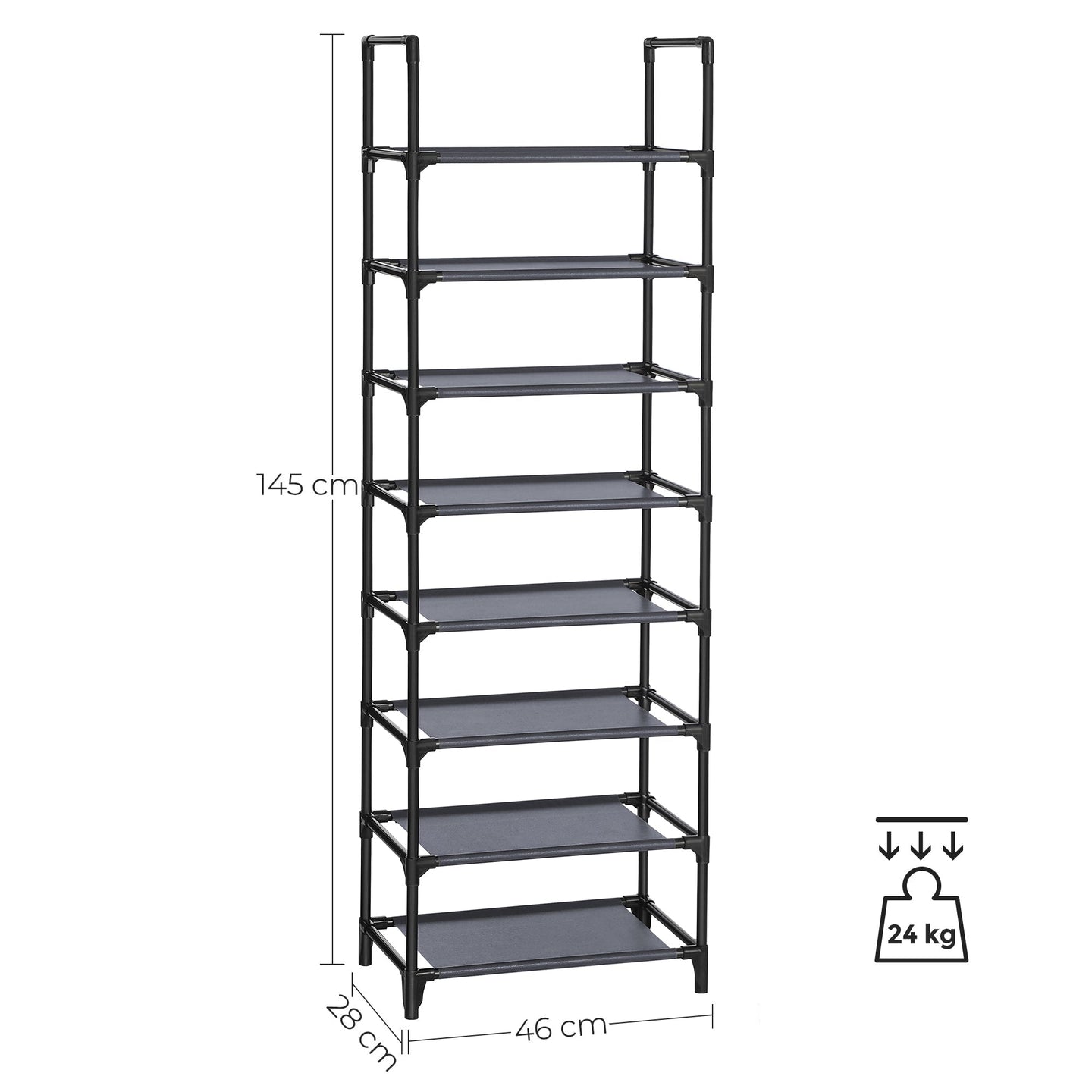 Shoe Organiser Rack - 8-Tier, Holds 16-20 Pairs - Metal - Grey
