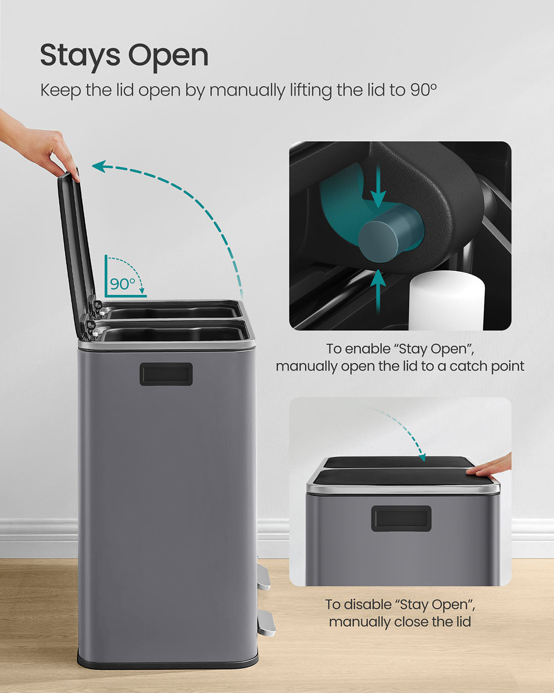 Dual Compartment Rubbish Bin - Plastic - Slate Grey - Soft Close