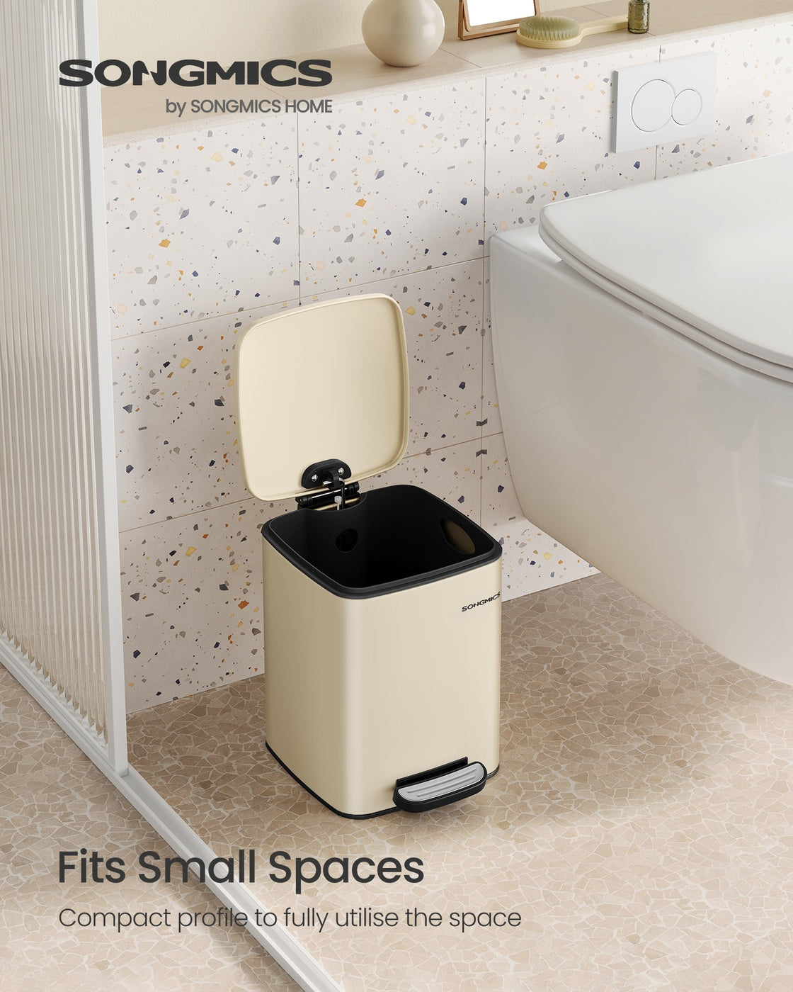 Kitchen Bin 1.6-Gallon ( ) Trash Bin - Stainless Steel and Plastic - Sand Beige