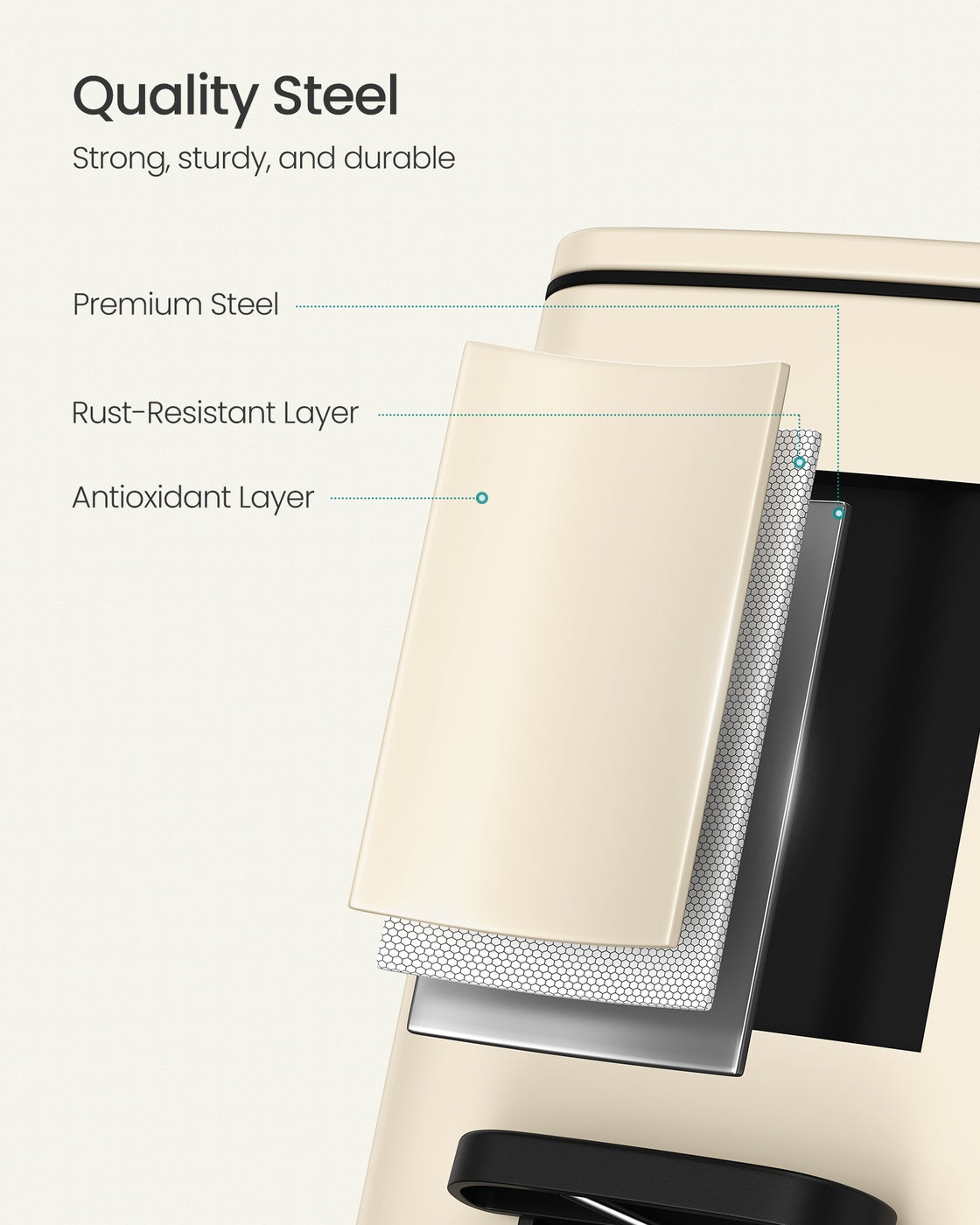 Kitchen Bin 1.6-Gallon ( ) Trash Bin - Stainless Steel and Plastic - Sand Beige
