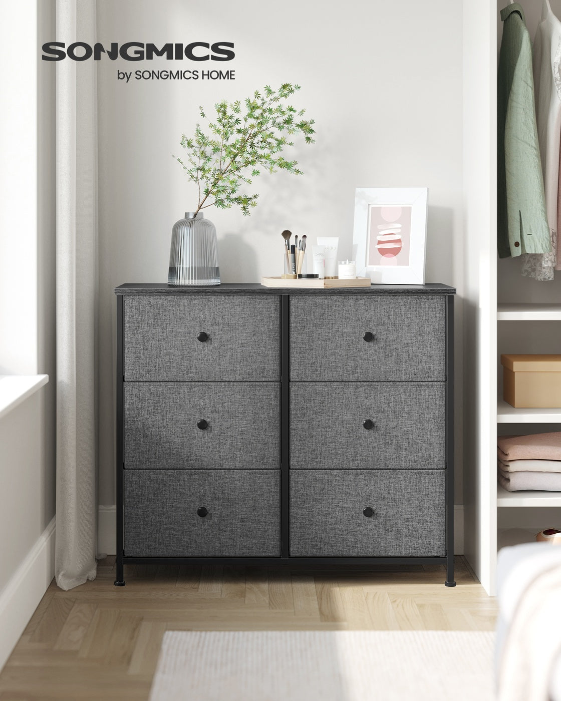 Chest of Drawers - Wood Top and Steel - Grey