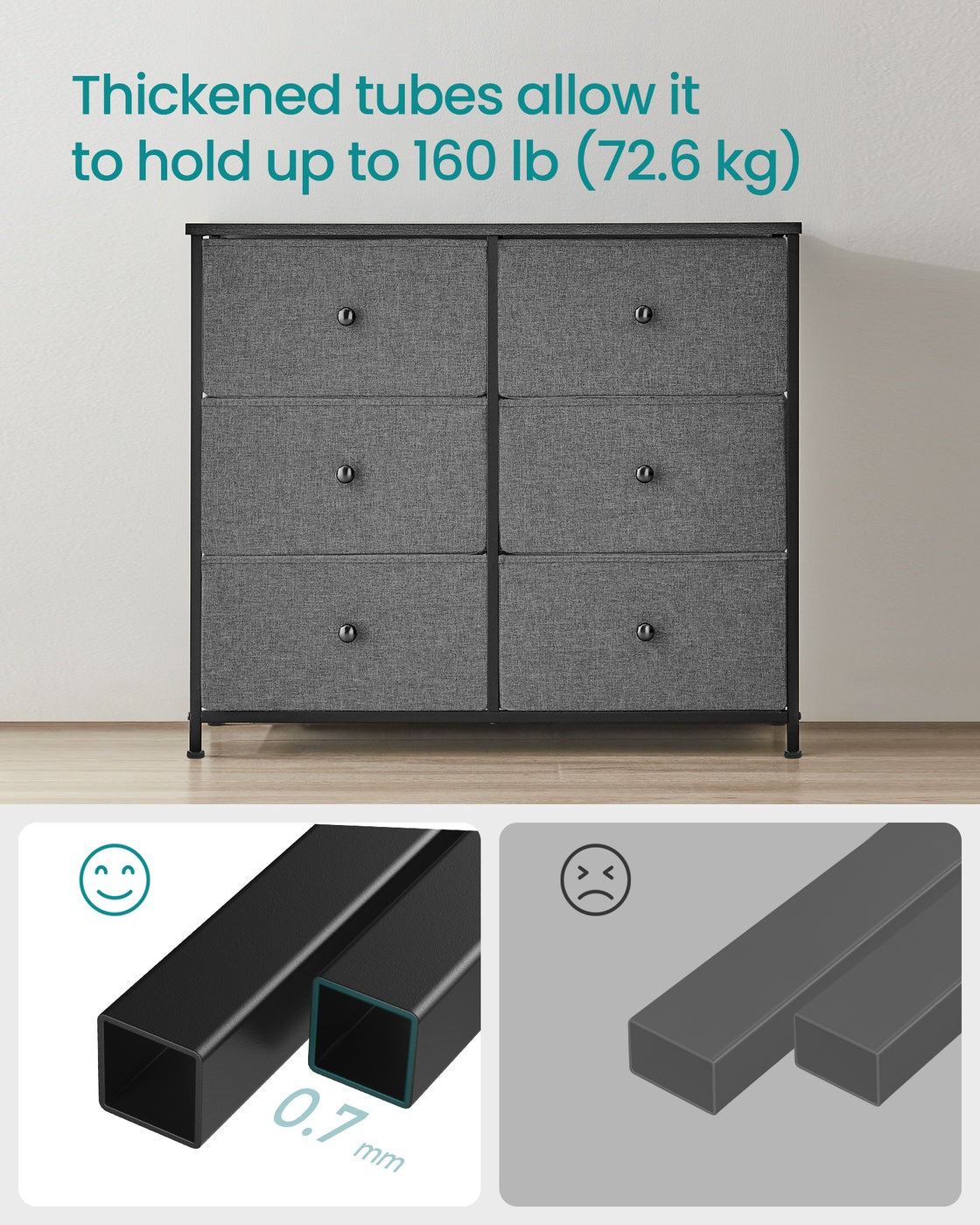 Chest of Drawers - Wood Top and Steel - Grey
