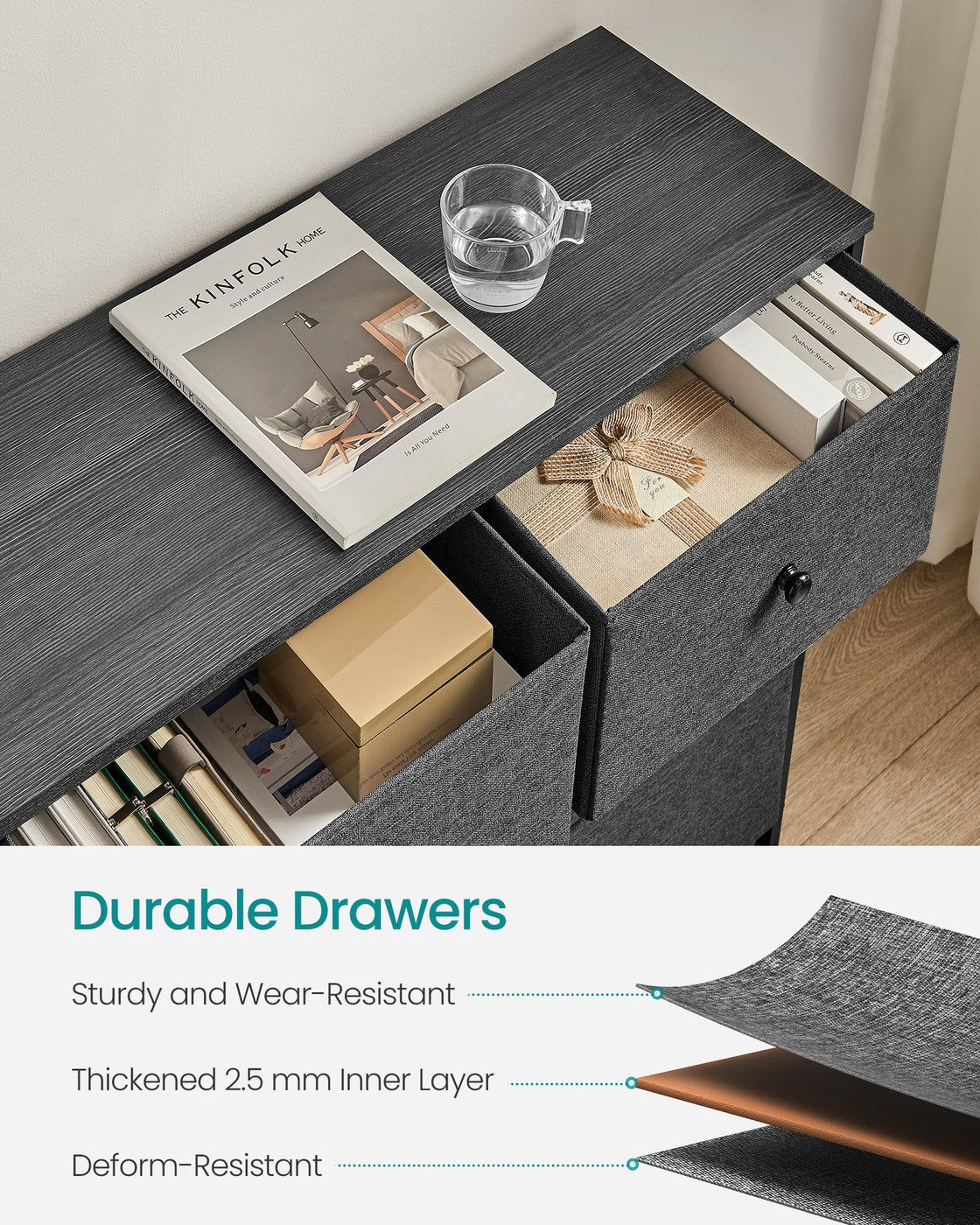Chest of Drawers - Wood Top and Steel - Grey