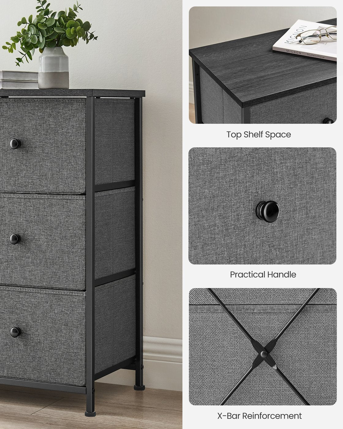 Chest of Drawers - Wood Top and Steel - Grey