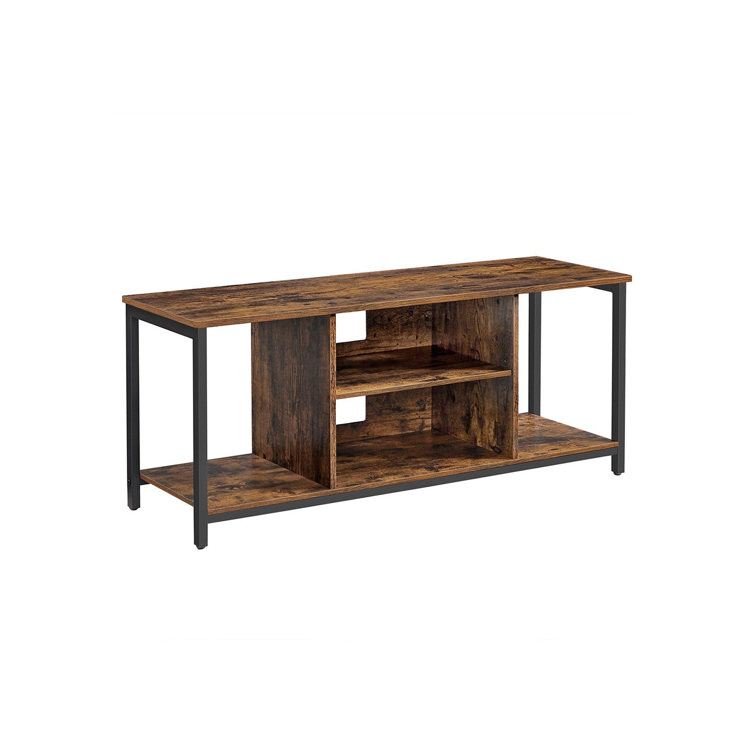 TV Stand - Wood - Rustic Brown and Black - Open Shelves for Up to 60 Inches