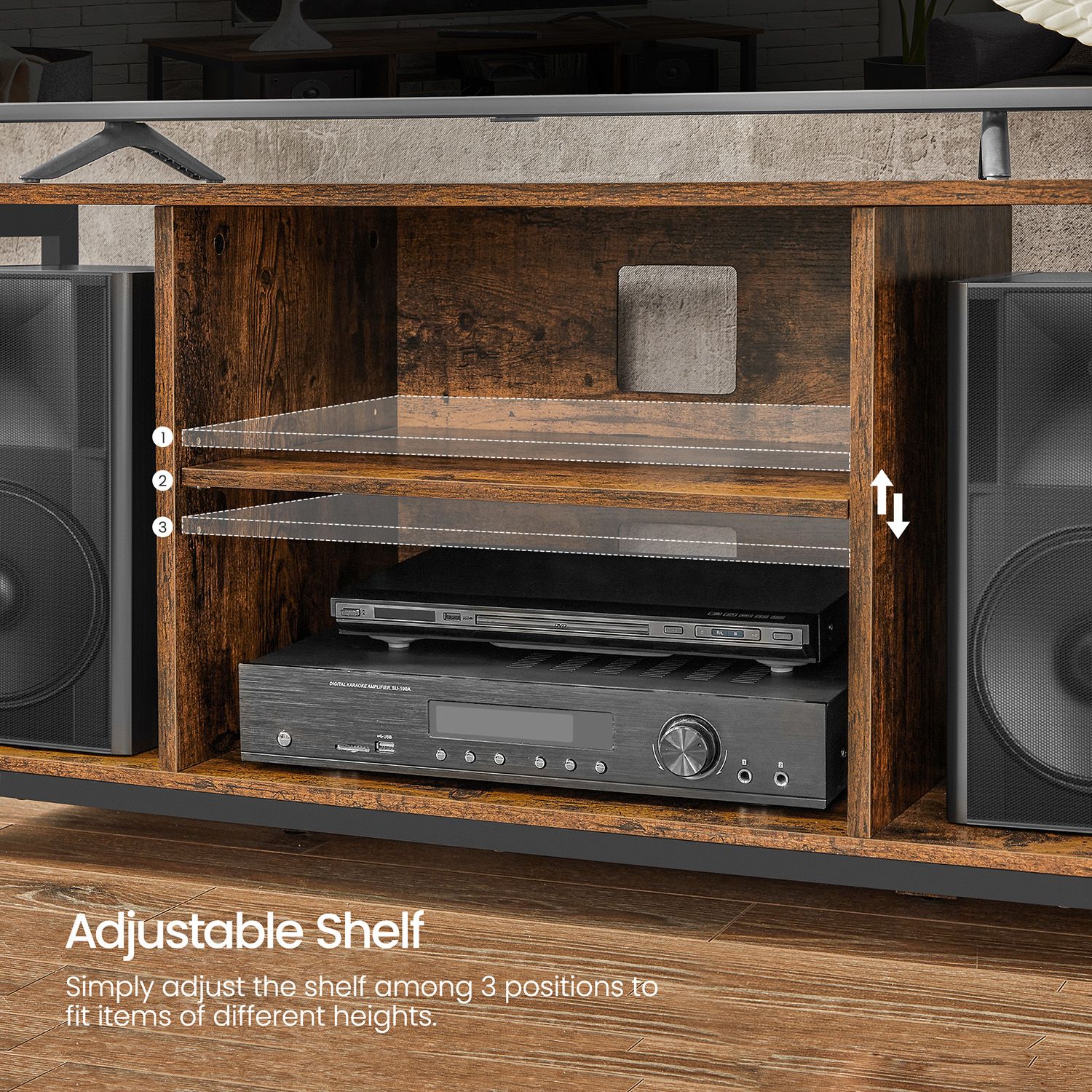 TV Stand - Wood - Rustic Brown and Black - Open Shelves for Up to 60 Inches